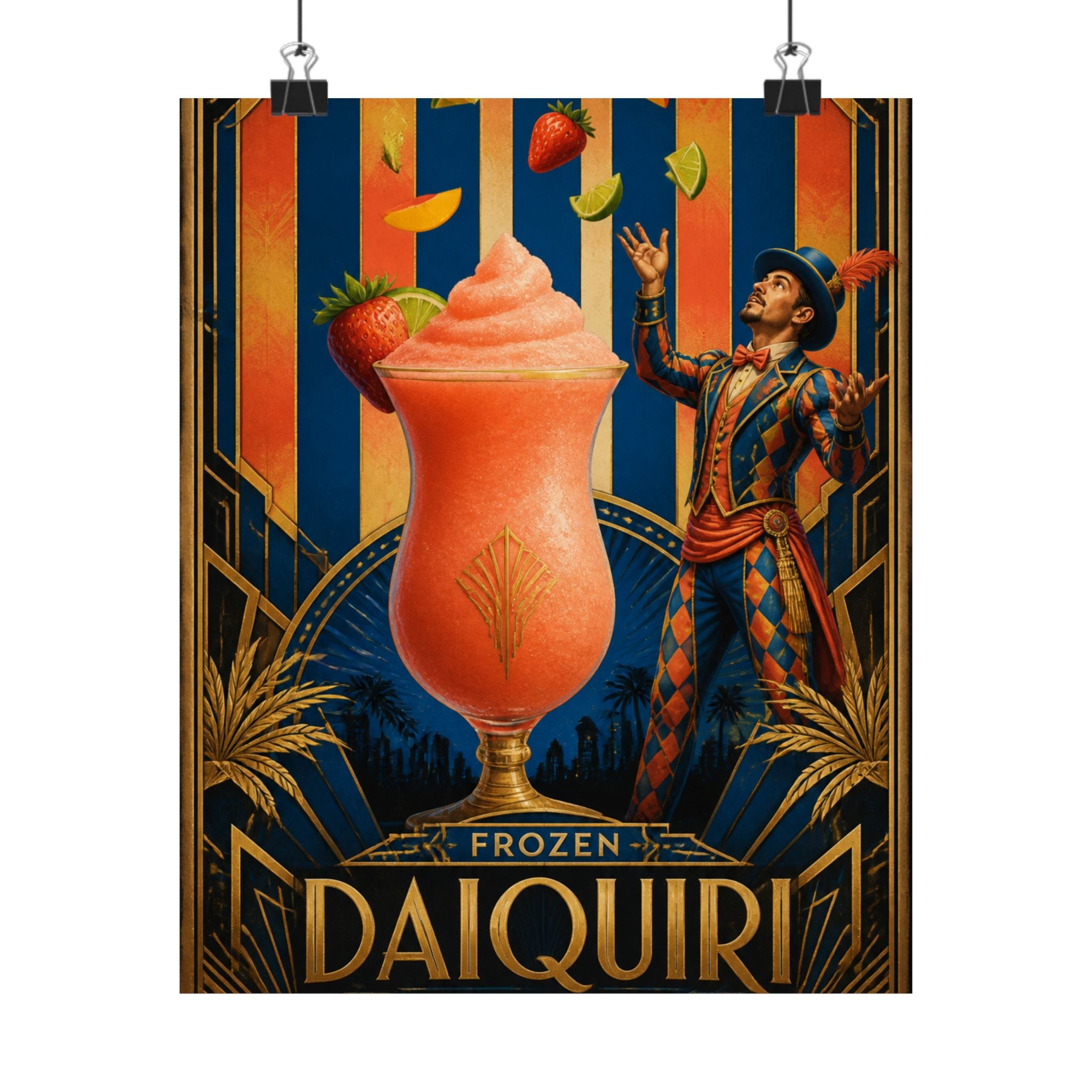 Daiquiri Fruit Juggler Wall Art Poster 18×24 Art Deco Entryway Decor Maximalist Print