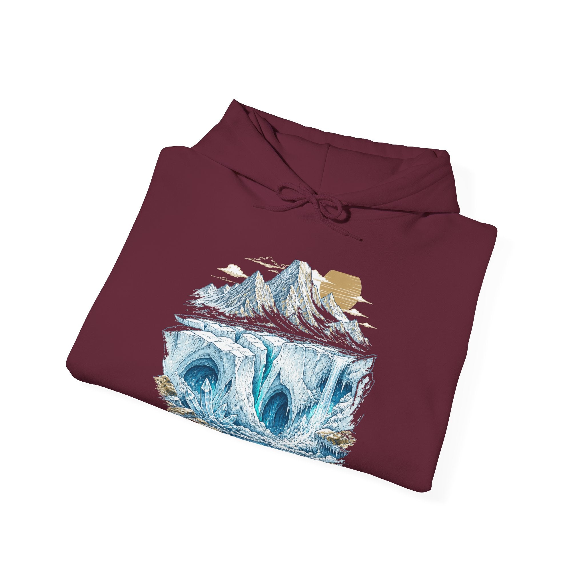 Matching Couple Sweatshirt - Volcano & Glacier Matching Couple Hooded Sweatshirt Hand-Drawn Art His Hers Best Friend Gift - Design B