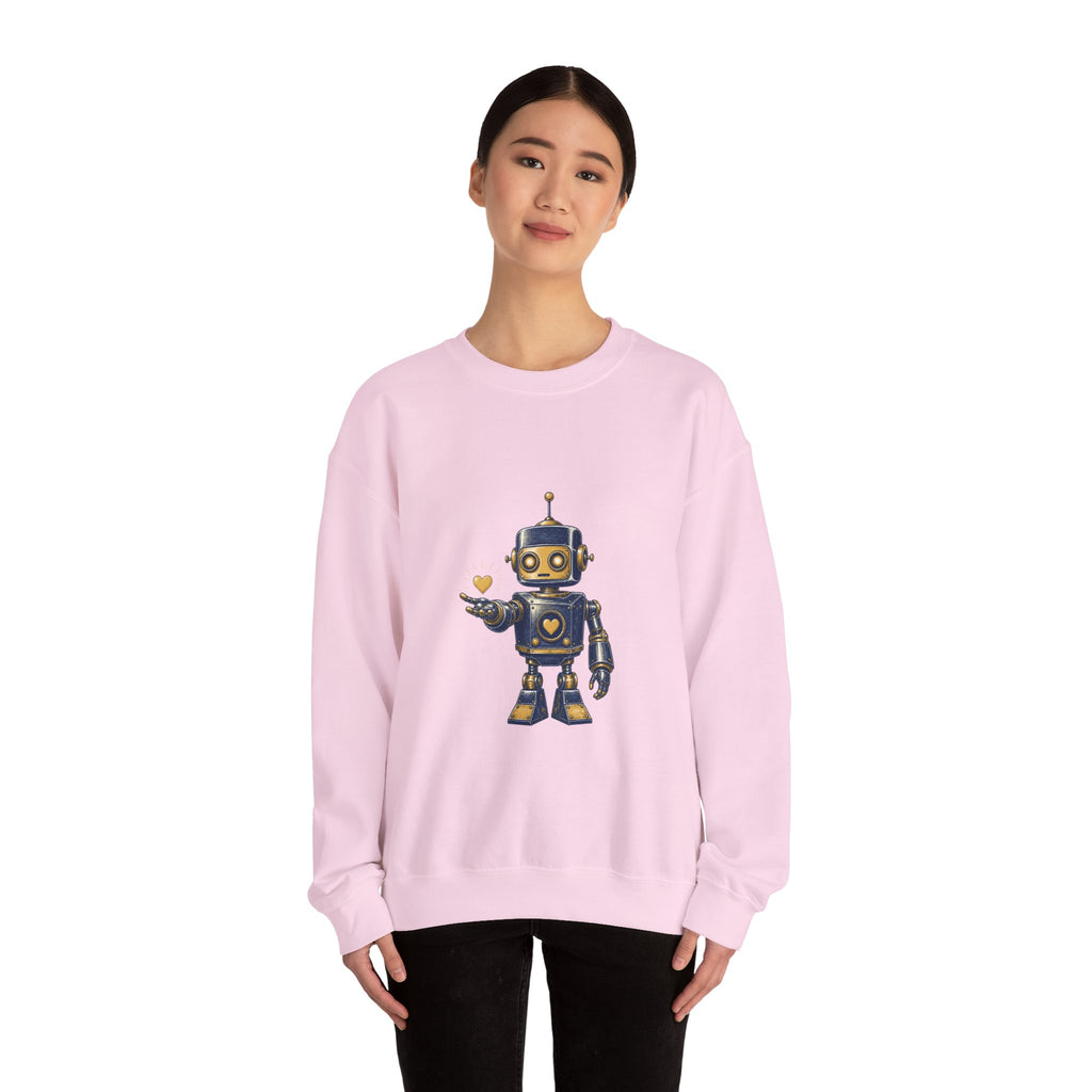 Matching Couple Sweatshirt - Robot & Heart Matching Couple Comfort Colors Crew Hand-Drawn Art His Hers Anniversary Gift - Design A