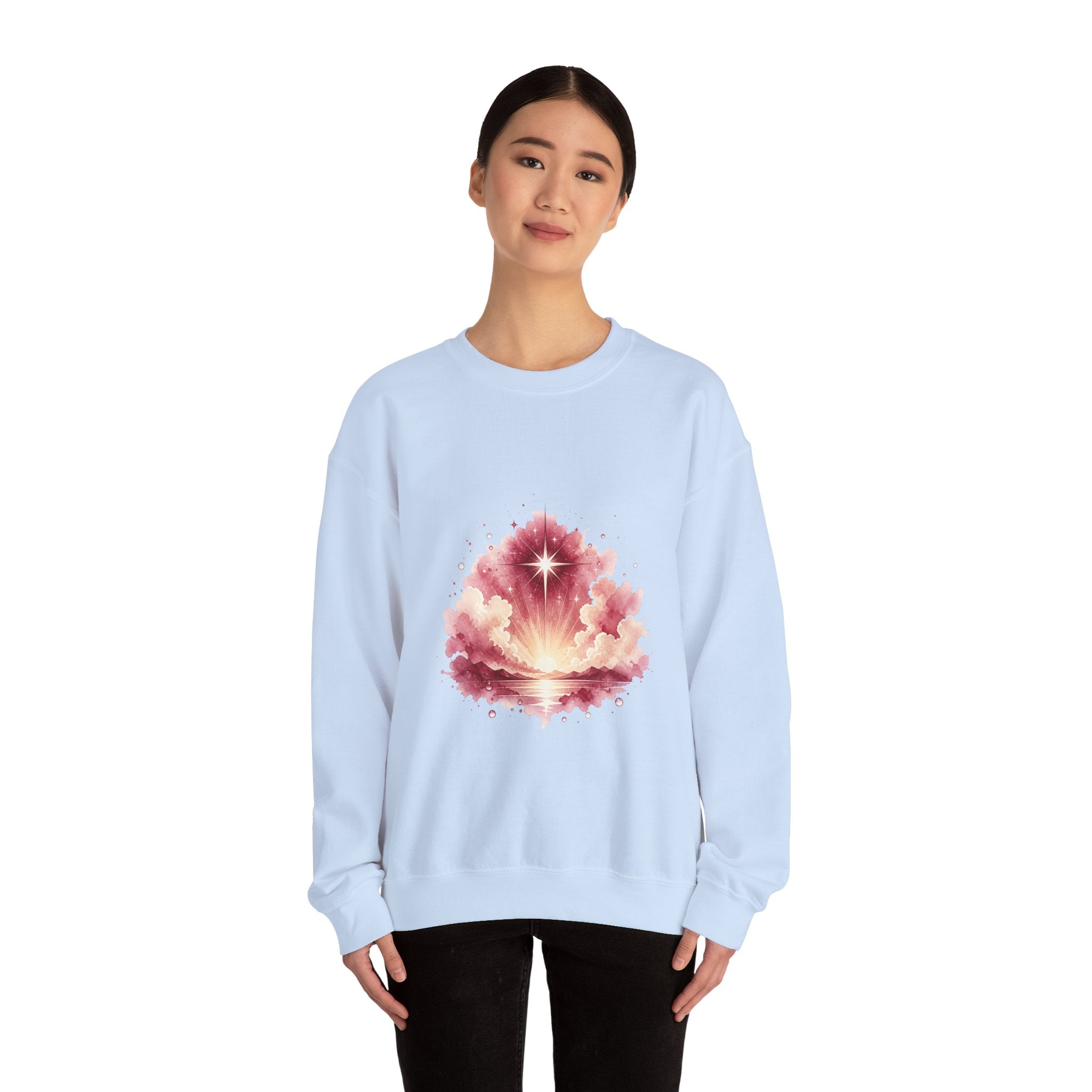 Matching Couple Sweatshirt - Evening & Morning Star Matching Couple Crewneck Sweatshirt Watercolor Art His Hers Engagement Gift - Design B