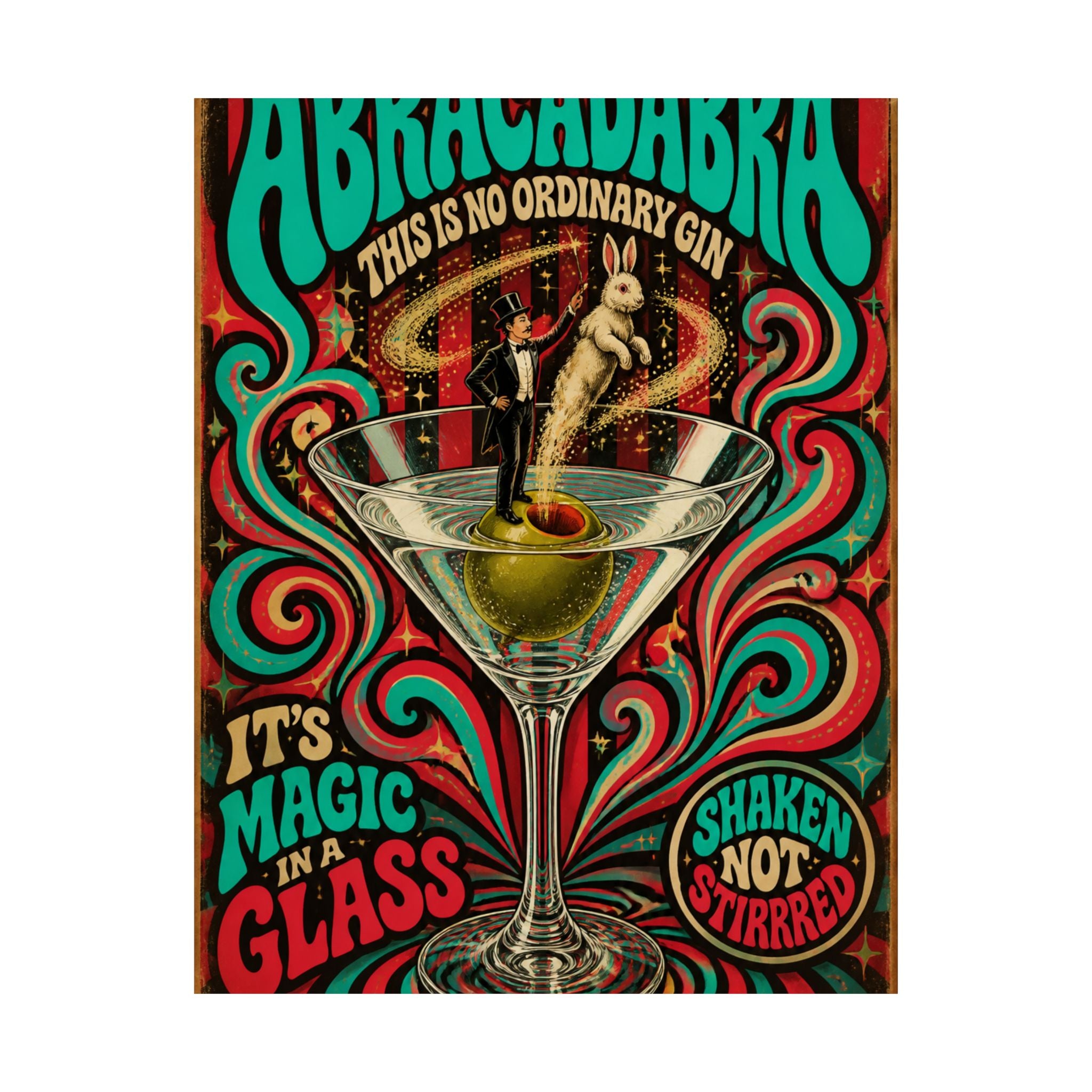 Martini Magician Wall Art Poster 24×36 Psychedelic Dining Room Decor Maximalist Print