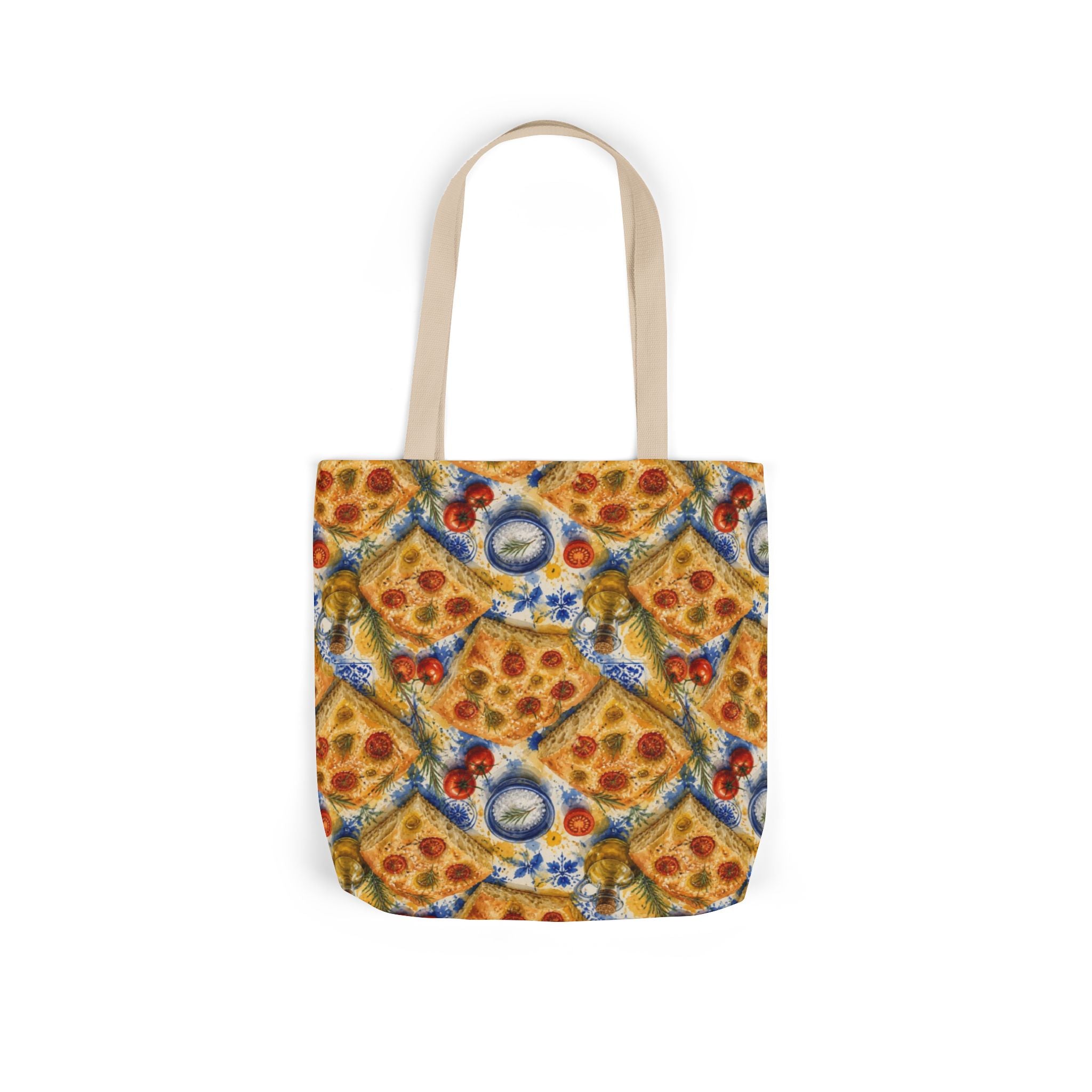 Focaccia Bread Canvas Tote Bag Mediterranean Kitchen Watercolor Splash Design Italian Cottagecore Gift