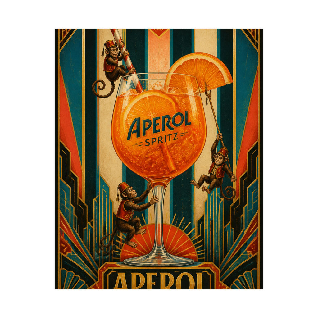 Aperol Spritz Monkeys Wall Art Poster 24×36 Art Deco Bar Area Decor Maximalist Print