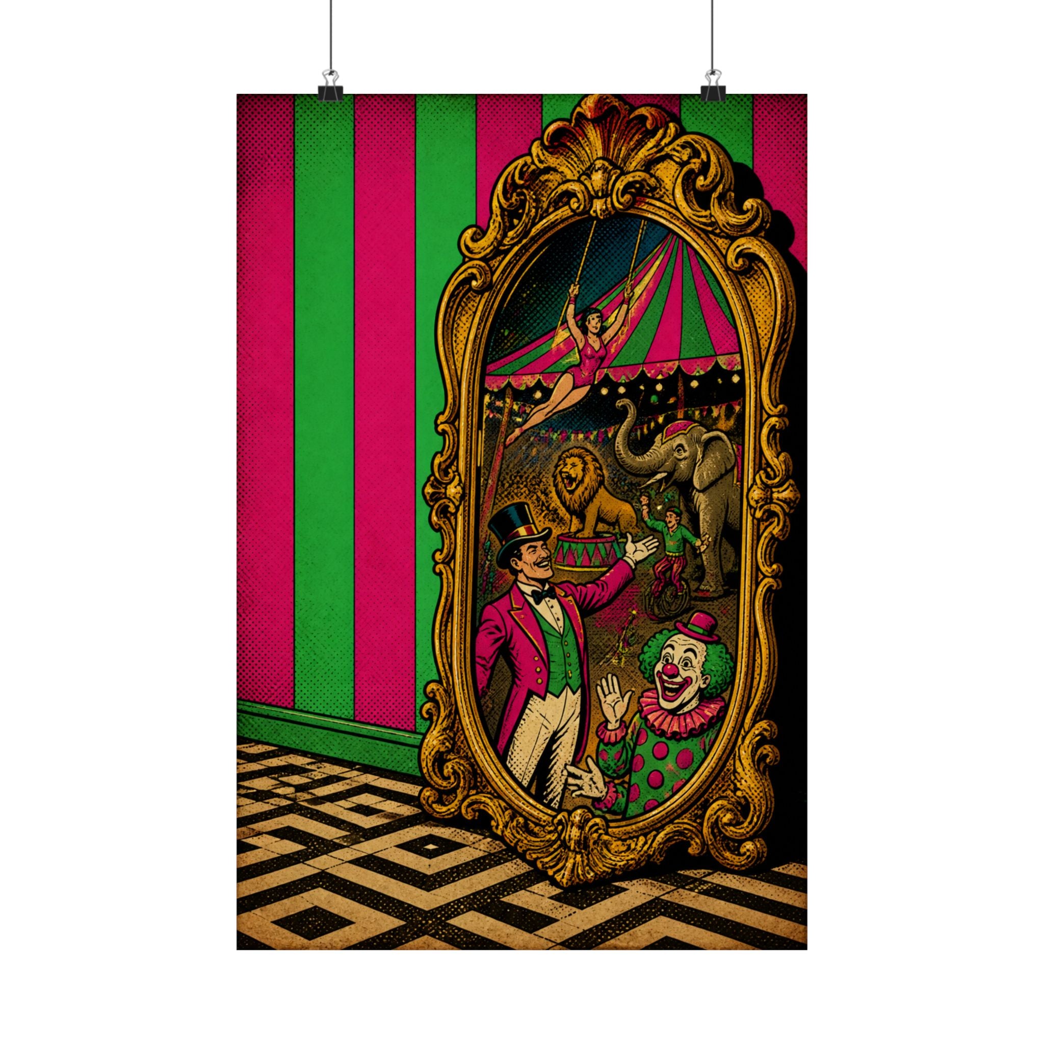 Vintage Mirror Circus Wall Art Poster 18×24 Pop Art Living Room Decor Maximalist Print