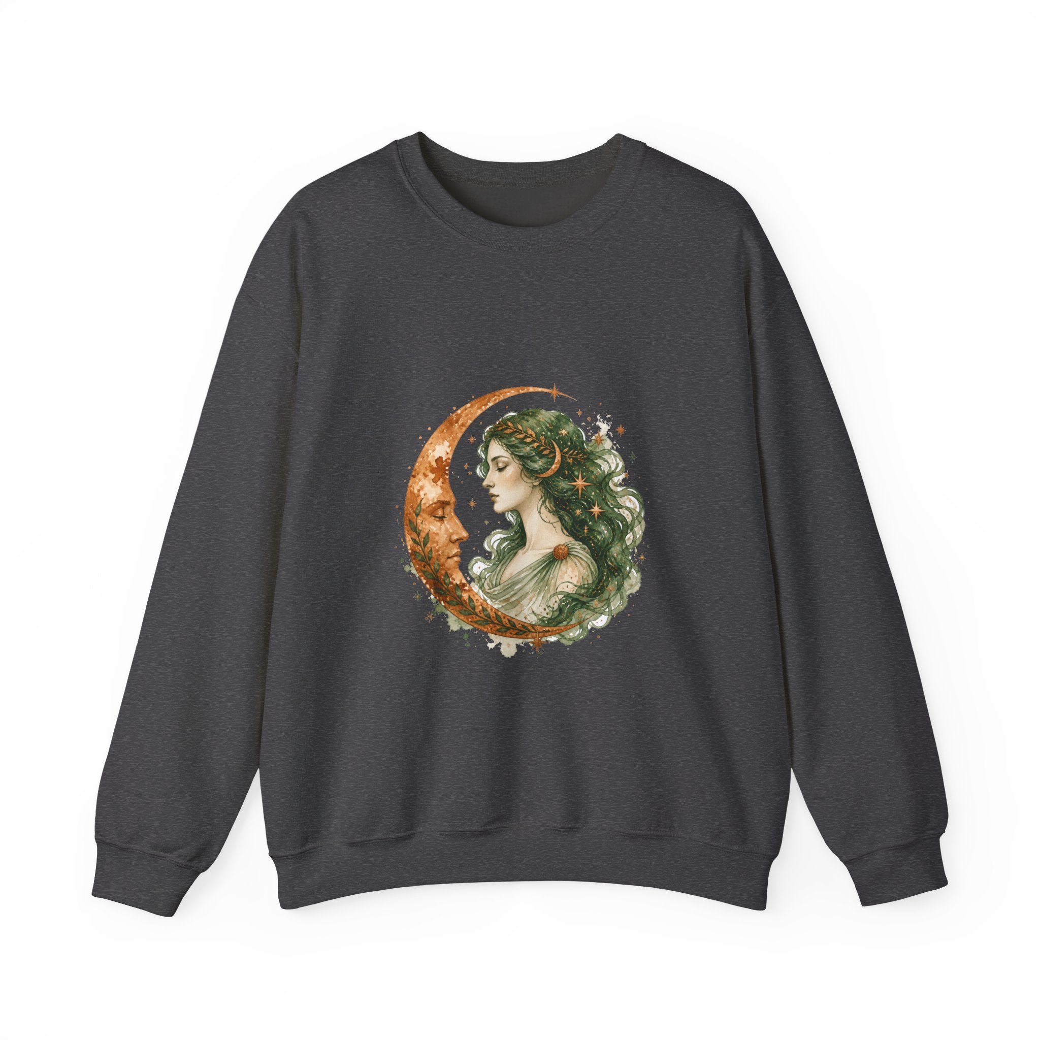 Matching Couple Sweatshirt - Helios & Selene Matching Couple Crewneck Sweatshirt Watercolor Art His Hers Engagement Gift - Design B