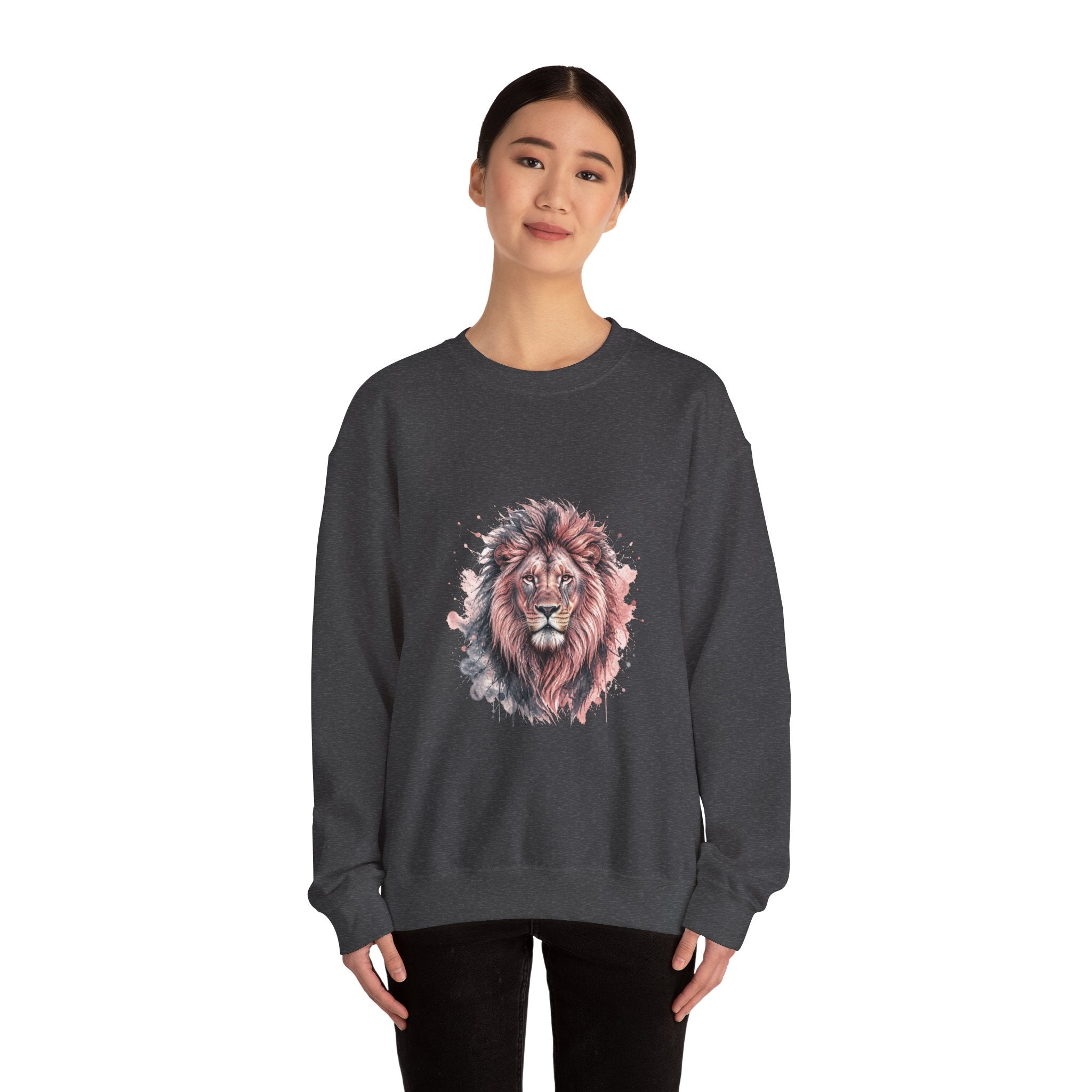 Matching Couple Sweatshirt - Lion & Lamb Matching Couple Crewneck Sweatshirt Watercolor Art His Hers Engagement Gift - Design A