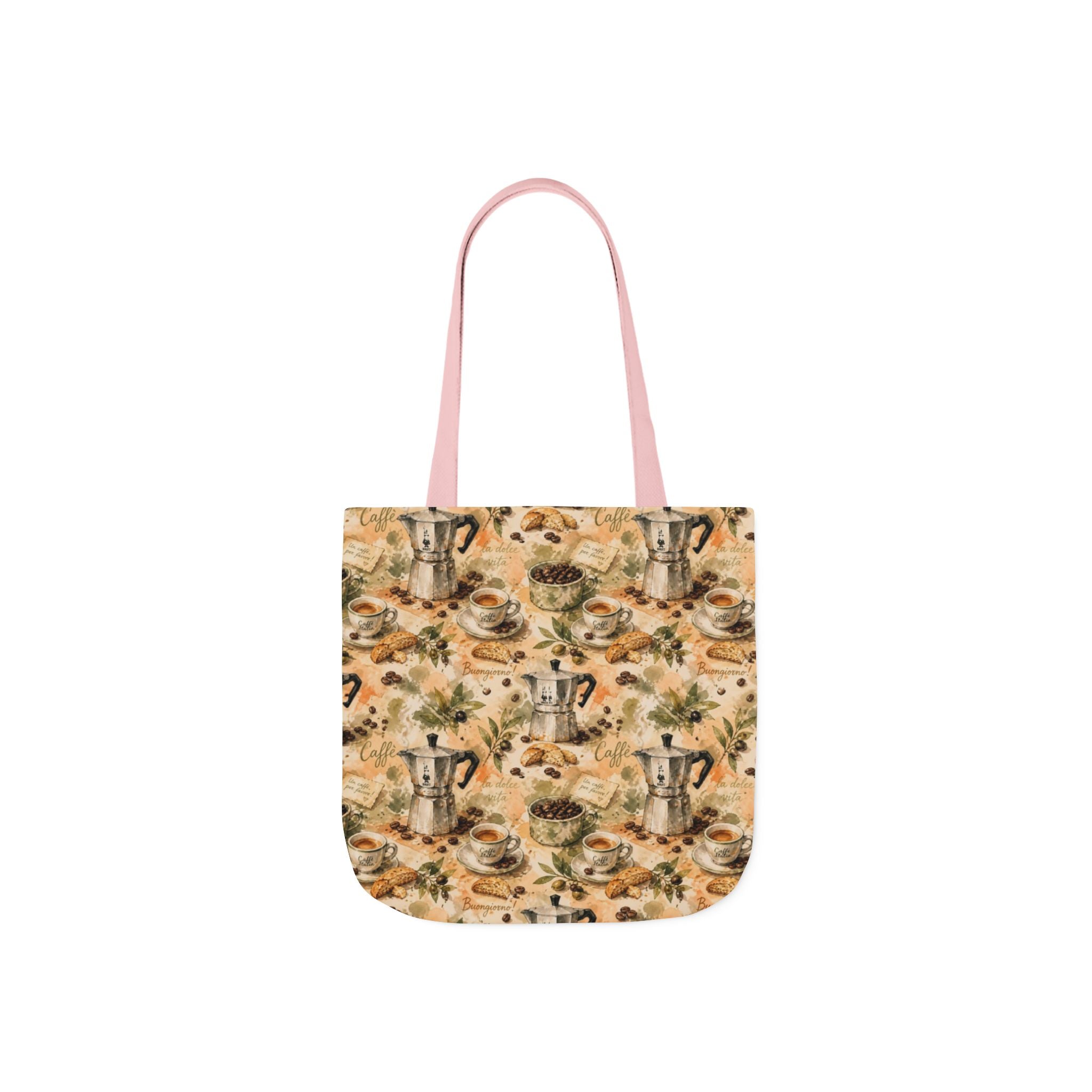 Espresso Moka Pot Canvas Tote Bag Mediterranean Kitchen Watercolor Splash Design Italian Cottagecore Gift