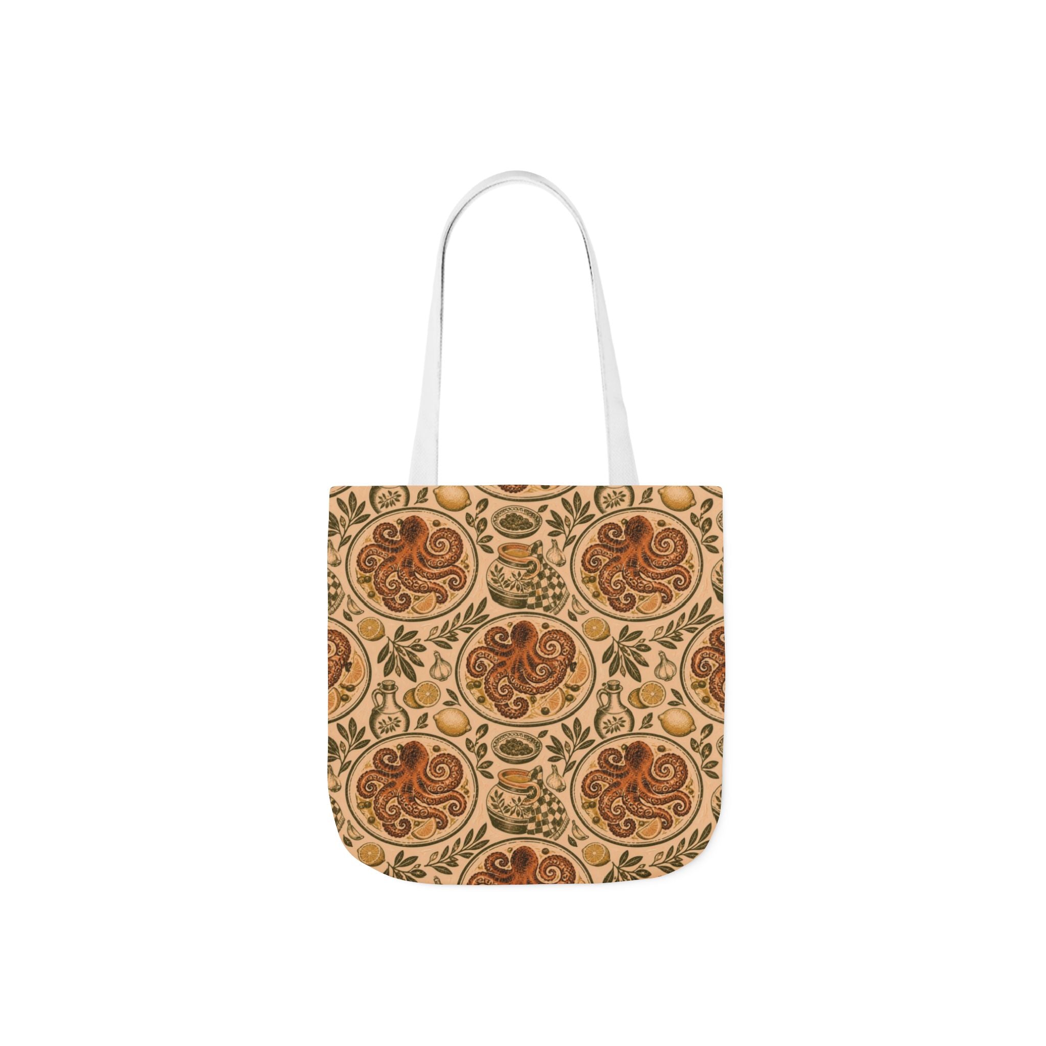 Grilled Octopus Canvas Tote Bag Mediterranean Kitchen Linocut Design Italian Cottagecore Gift