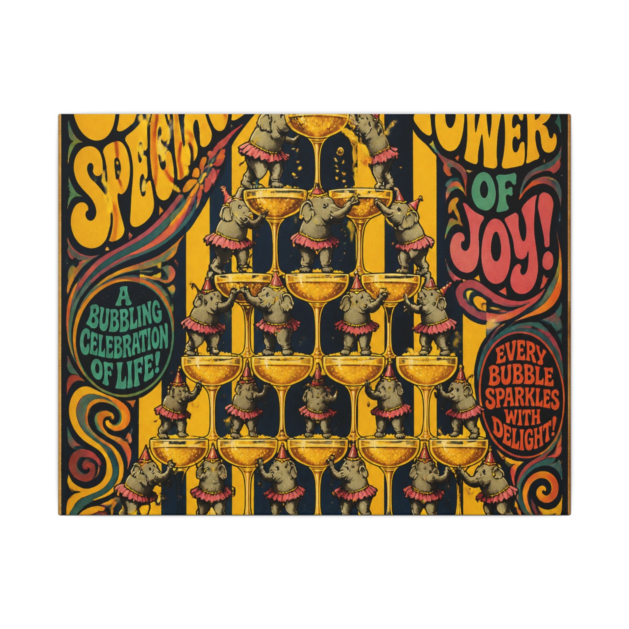 Champagne Tower Elephants Wall Art Canvas 24×36 Psychedelic Dining Room Decor Maximalist Print