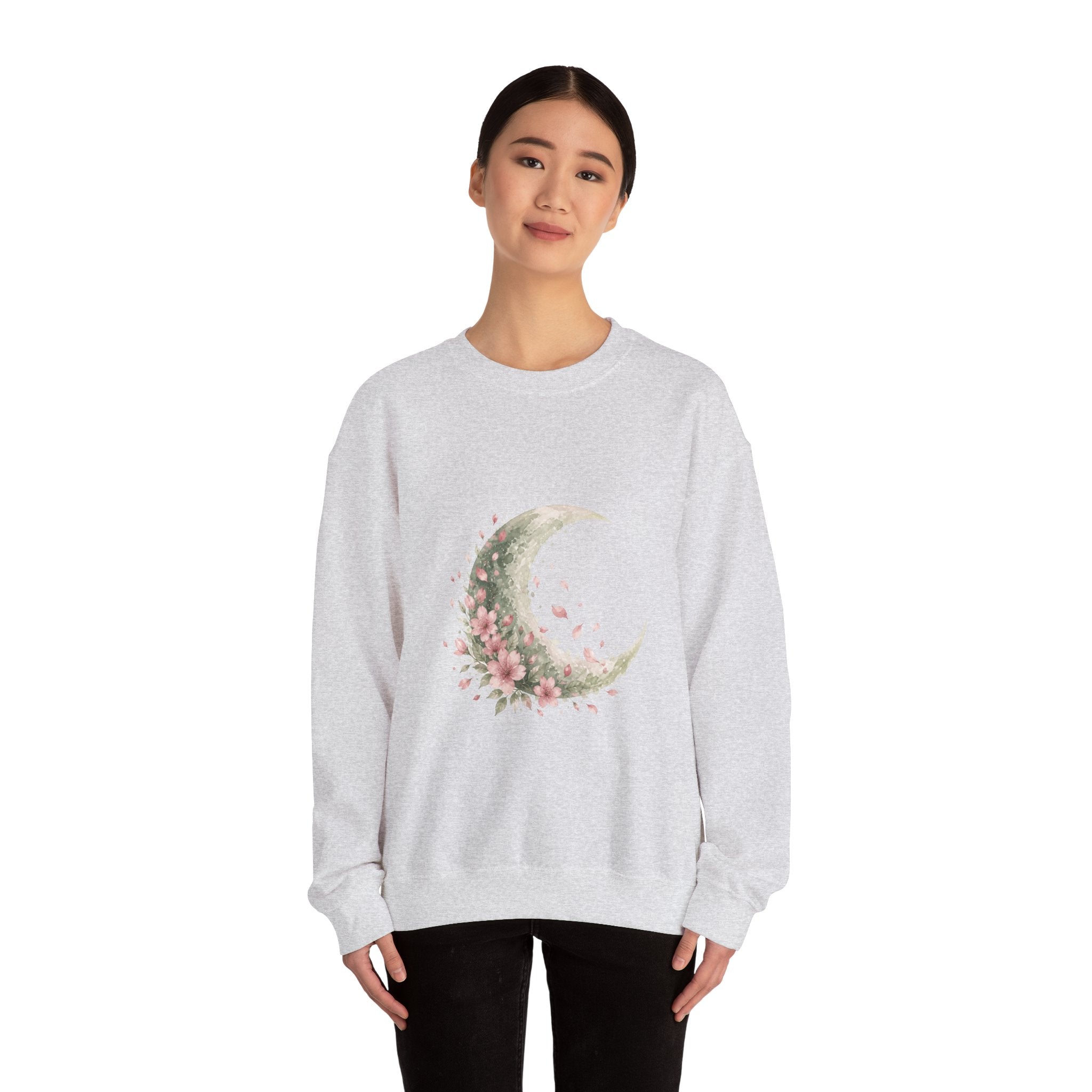 Matching Couple Sweatshirt - Waxing & Waning Moon Matching Couple Crewneck Sweatshirt Watercolor Art His Hers Engagement Gift - Design B