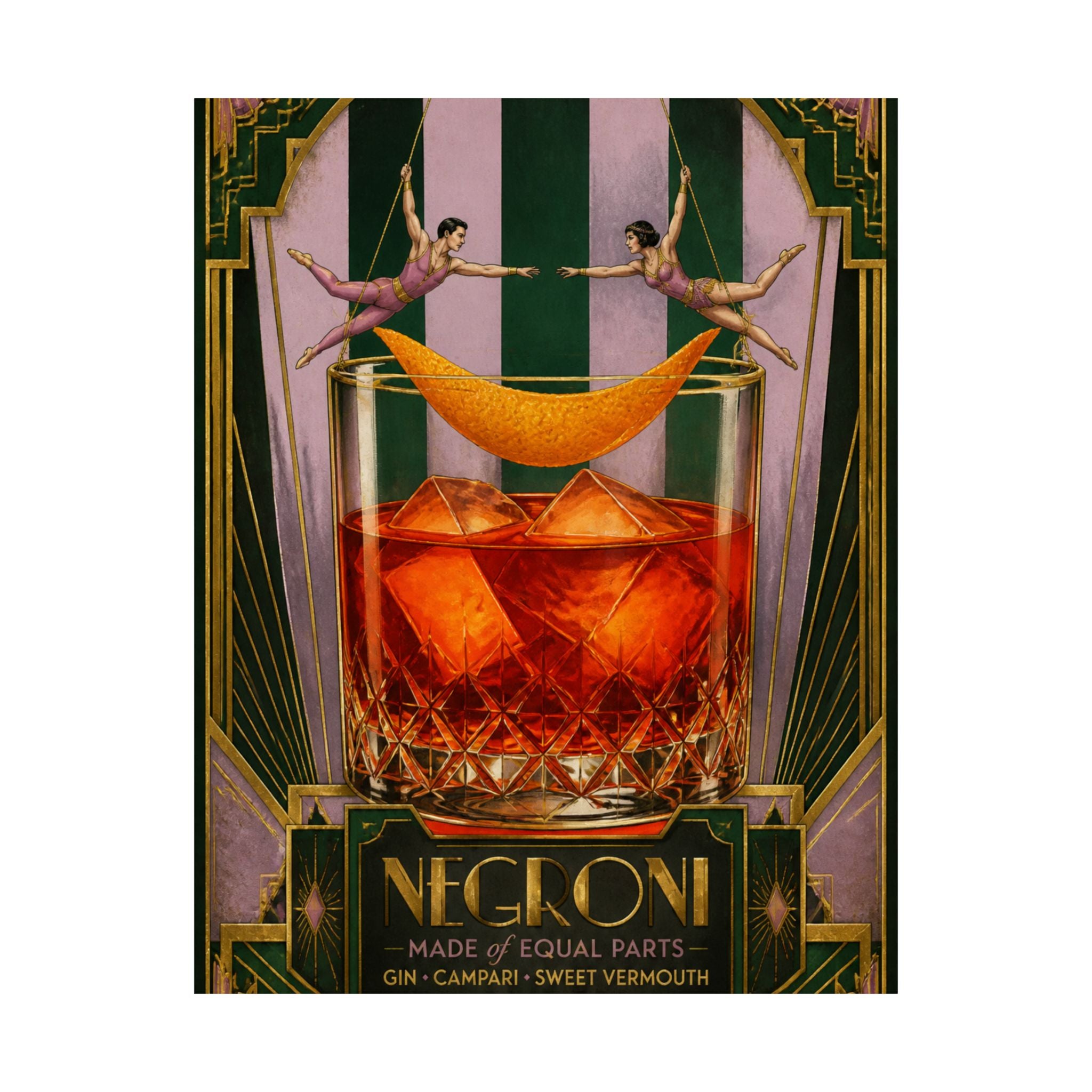 Negroni Trapeze Act Wall Art Poster 24×36 Art Deco Bar Area Decor Maximalist Print