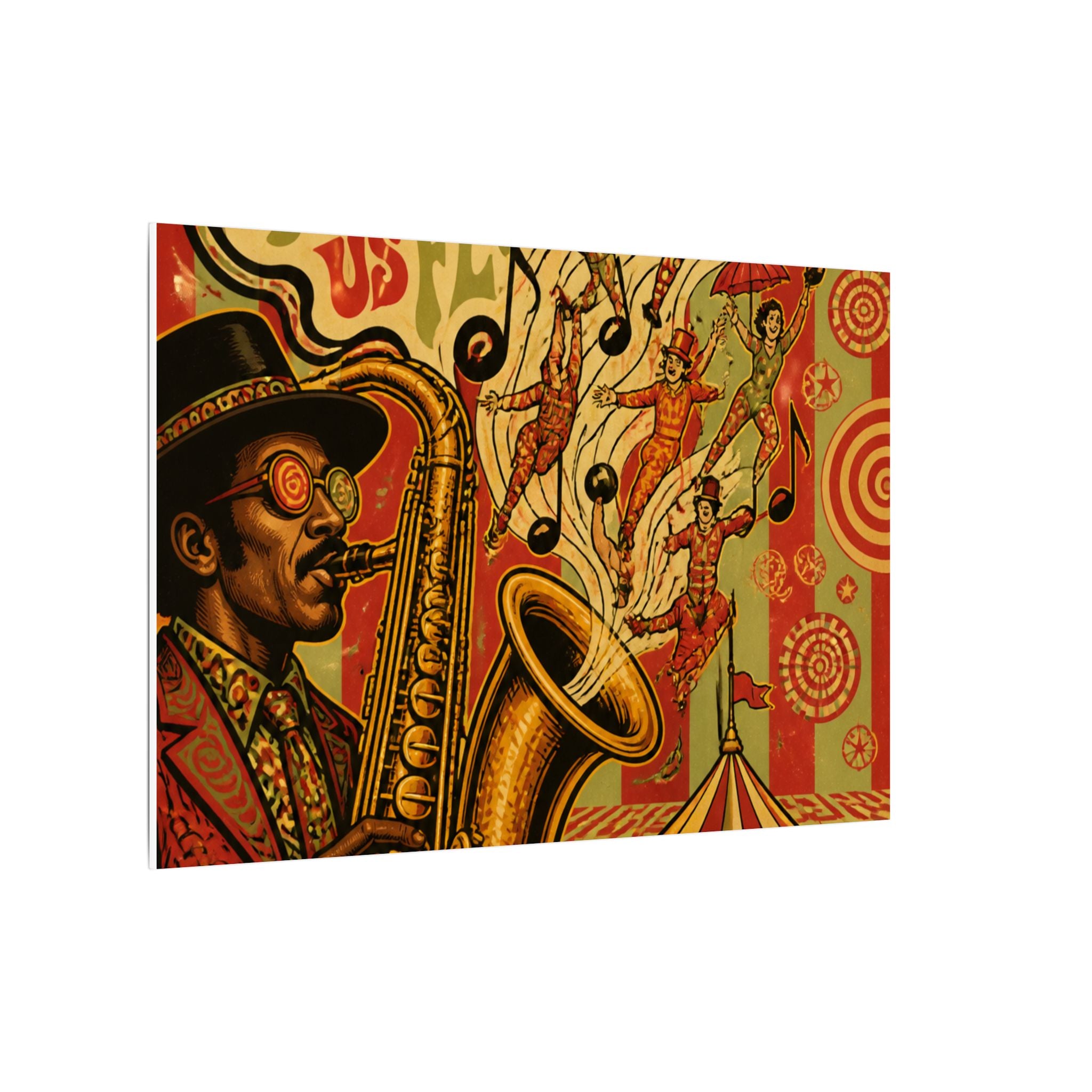 Saxophone Music Circus Wall Art Canvas 24×36 Psychedelic Dining Room Decor Maximalist Print
