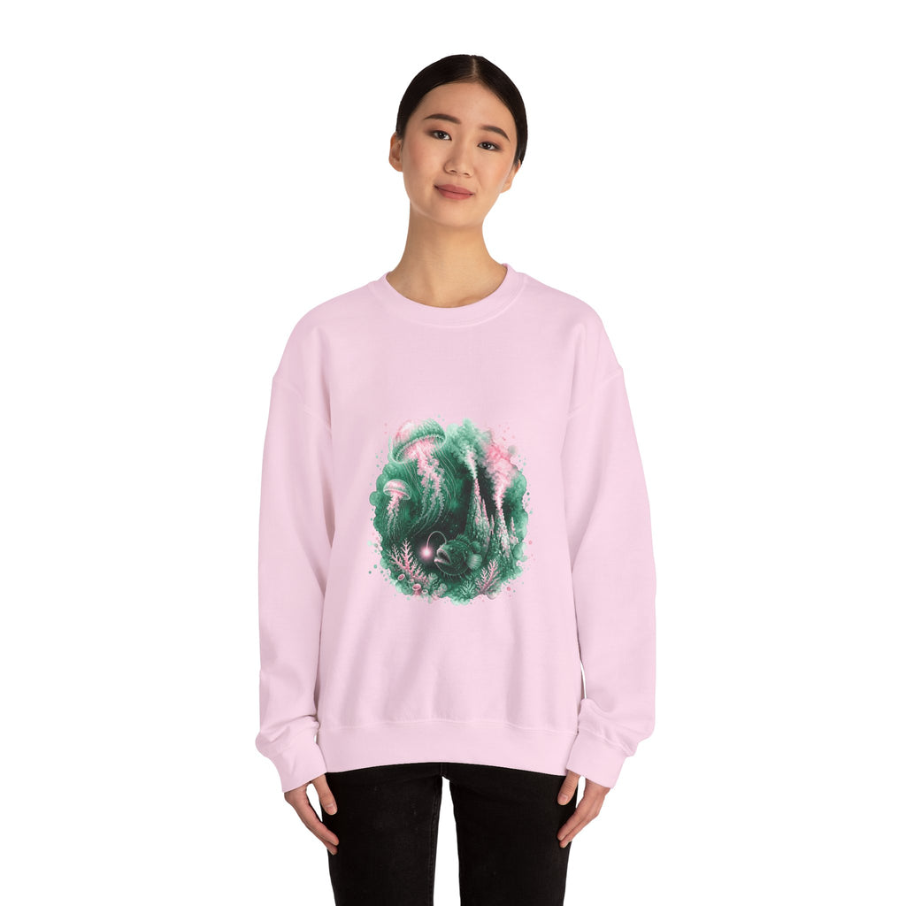 Matching Couple Sweatshirt - Coral Reef & Deep Sea Matching Couple Crewneck Sweatshirt Watercolor Art His Hers Engagement Gift - Design B