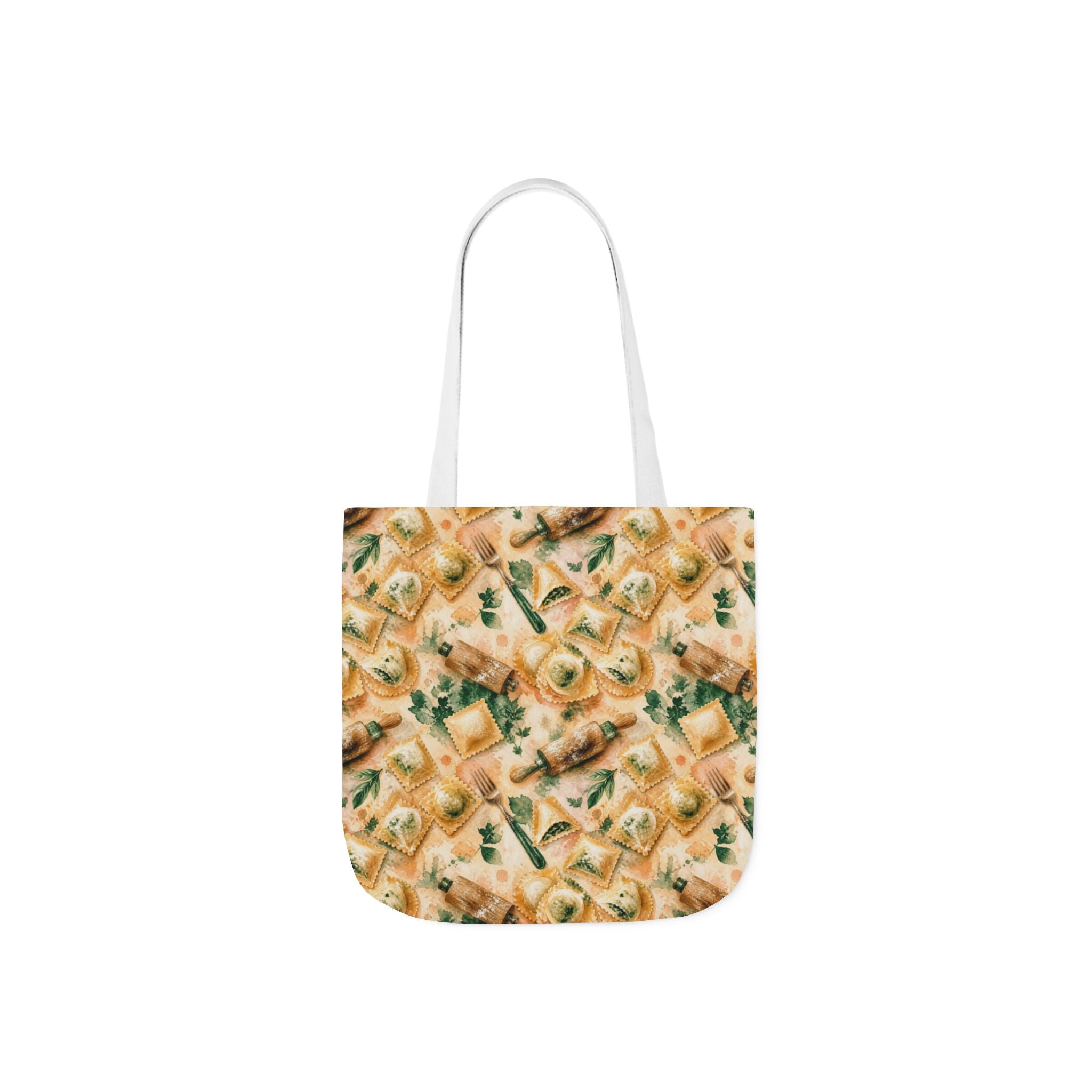 Fresh Ravioli Canvas Tote Bag Mediterranean Kitchen Watercolor Splash Design Italian Cottagecore Gift