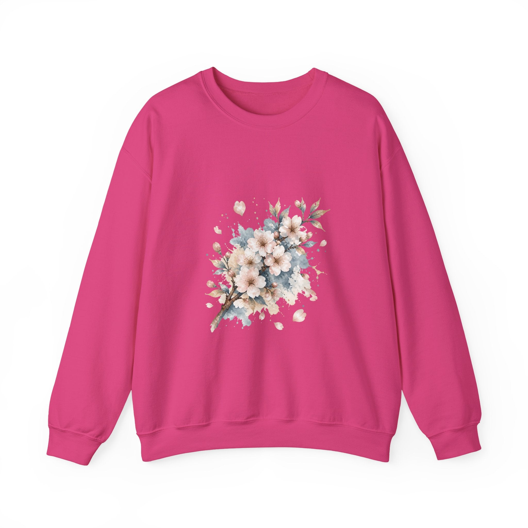 Matching Couple Sweatshirt - Cherry Blossom & Maple Leaf Matching Couple Crewneck Sweatshirt Watercolor Art His Hers Engagement Gift - Design A
