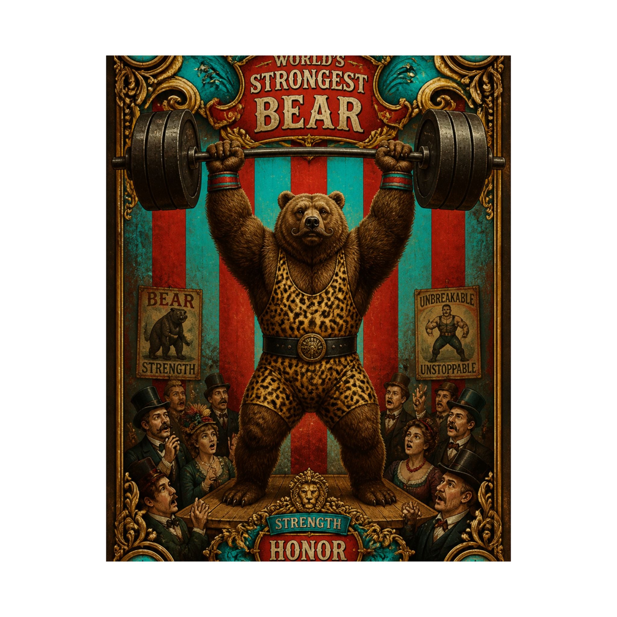 Strongman Bear Wall Art Poster 24×36 Baroque Studio Decor Maximalist Print