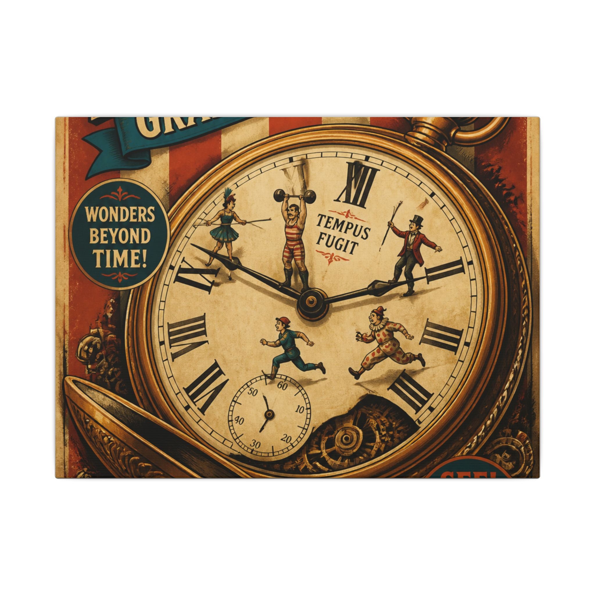Pocket Watch Performers Wall Art Canvas 16×20 Vintage Circus Kitchen Decor Maximalist Print