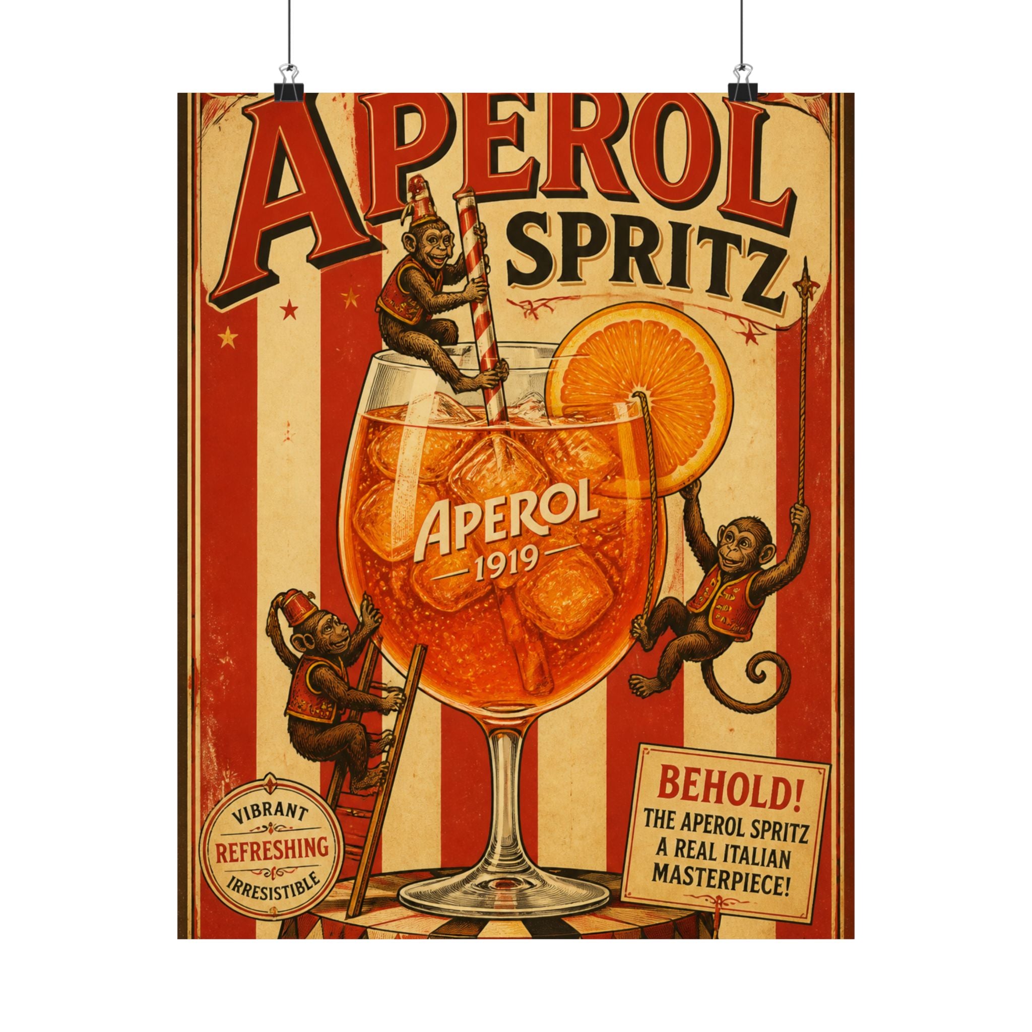 Aperol Spritz Monkeys Wall Art Poster 24×36 Vintage Circus Bedroom Decor Maximalist Print