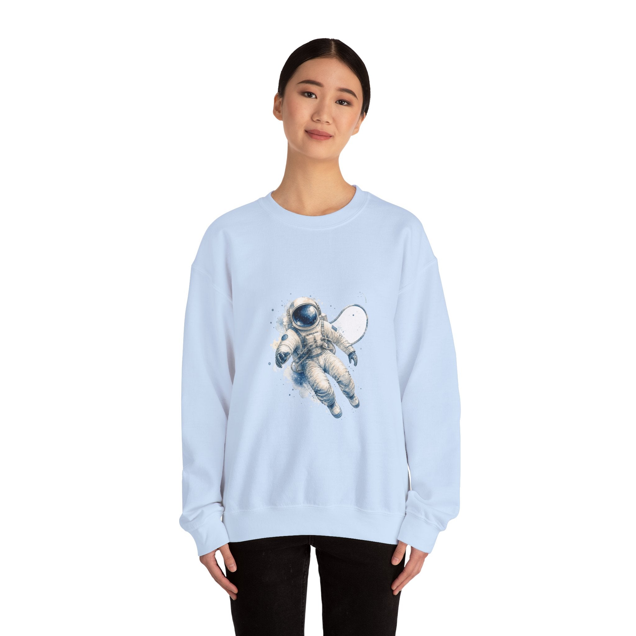 Matching Couple Sweatshirt - Astronaut & Planet Matching Couple Crewneck Sweatshirt Watercolor Art His Hers Engagement Gift - Design A