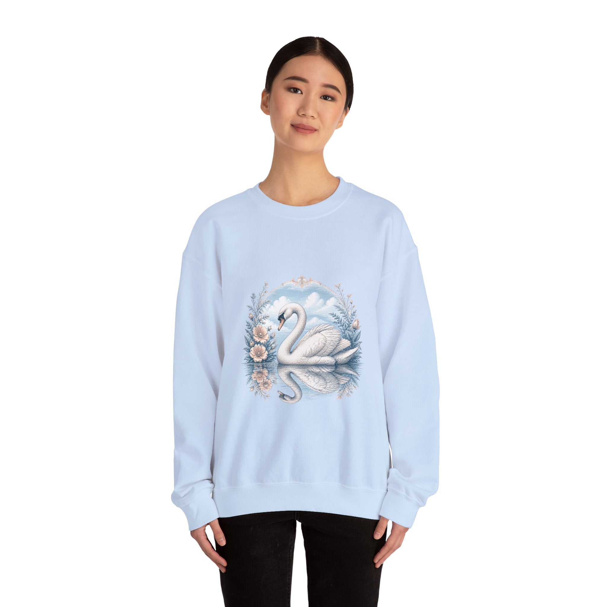 Matching Couple Sweatshirt - Raven & Swan Matching Couple Crewneck Sweatshirt Vintage Art His Hers Wedding Gift - Design B