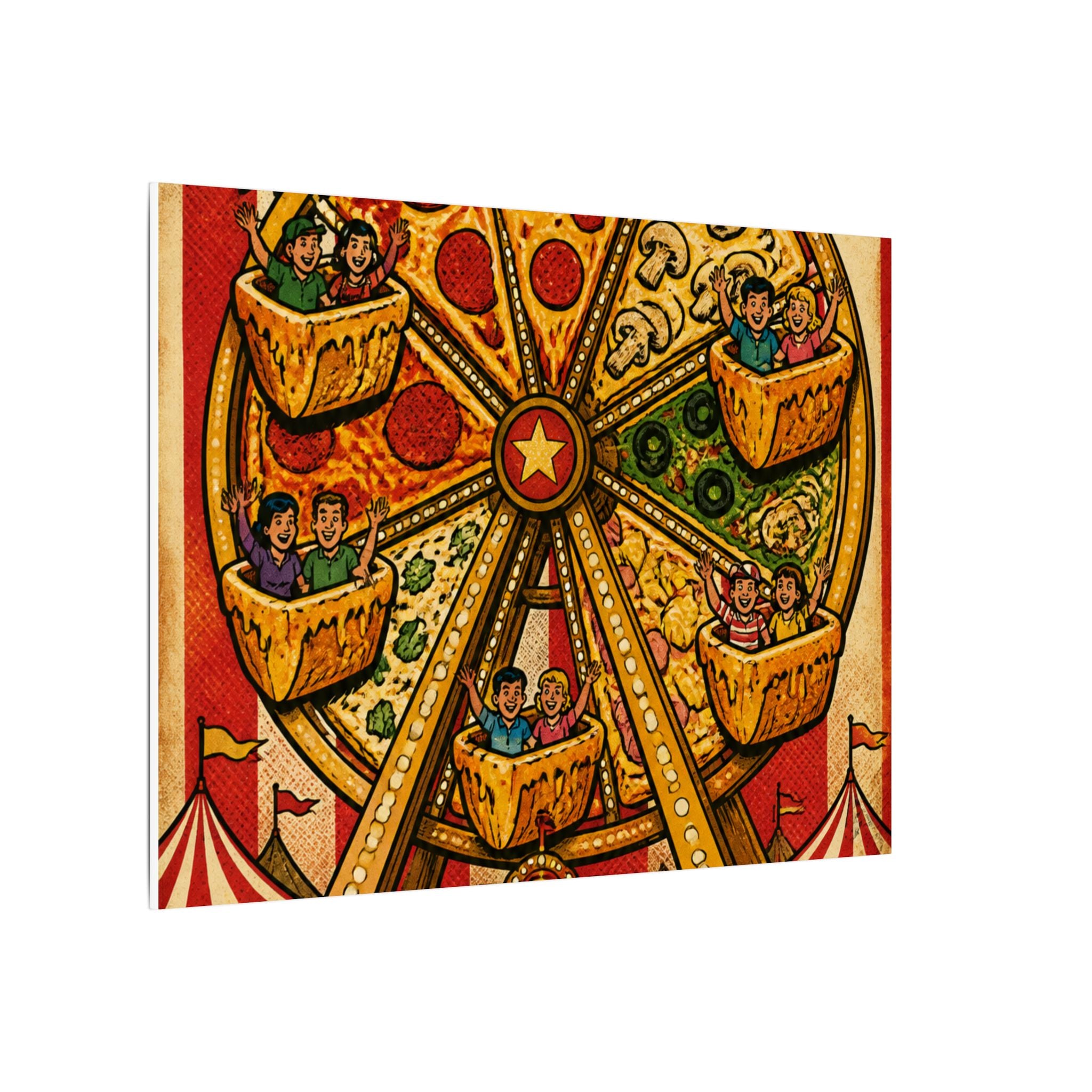Pizza Ferris Wheel Wall Art Canvas 16×20 Pop Art Living Room Decor Maximalist Print