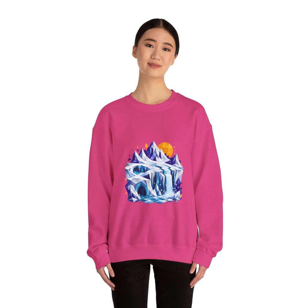 Matching Couple Sweatshirt - Volcano & Glacier Matching Couple Crewneck Sweatshirt Geometric Art His Hers Couple Gift - Design B