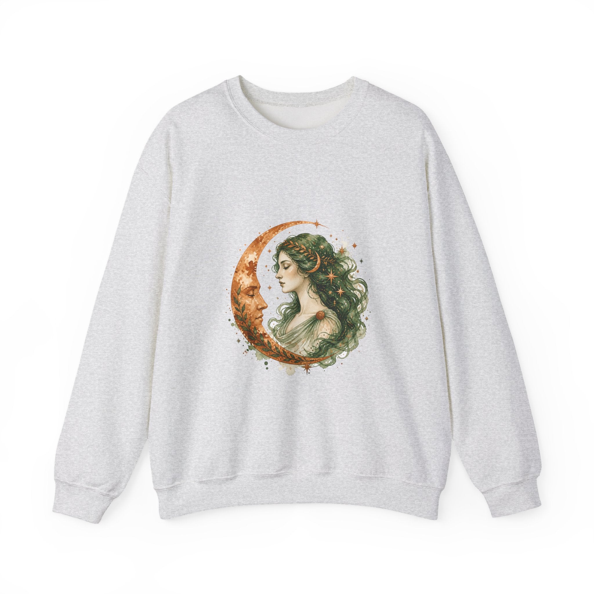 Matching Couple Sweatshirt - Helios & Selene Matching Couple Crewneck Sweatshirt Watercolor Art His Hers Engagement Gift - Design B