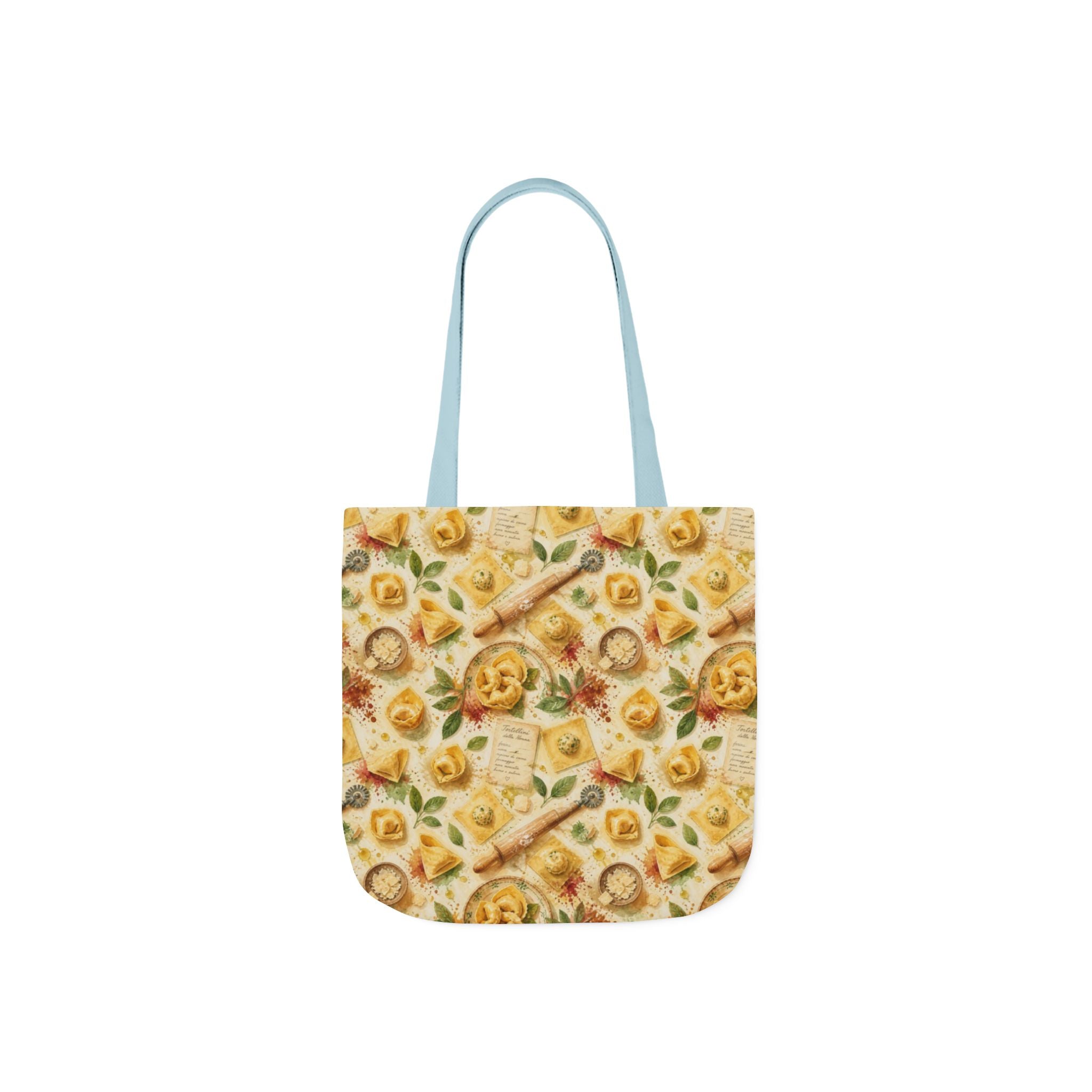 Tortellini with Sage Canvas Tote Bag Mediterranean Kitchen Watercolor Splash Design Italian Cottagecore Gift