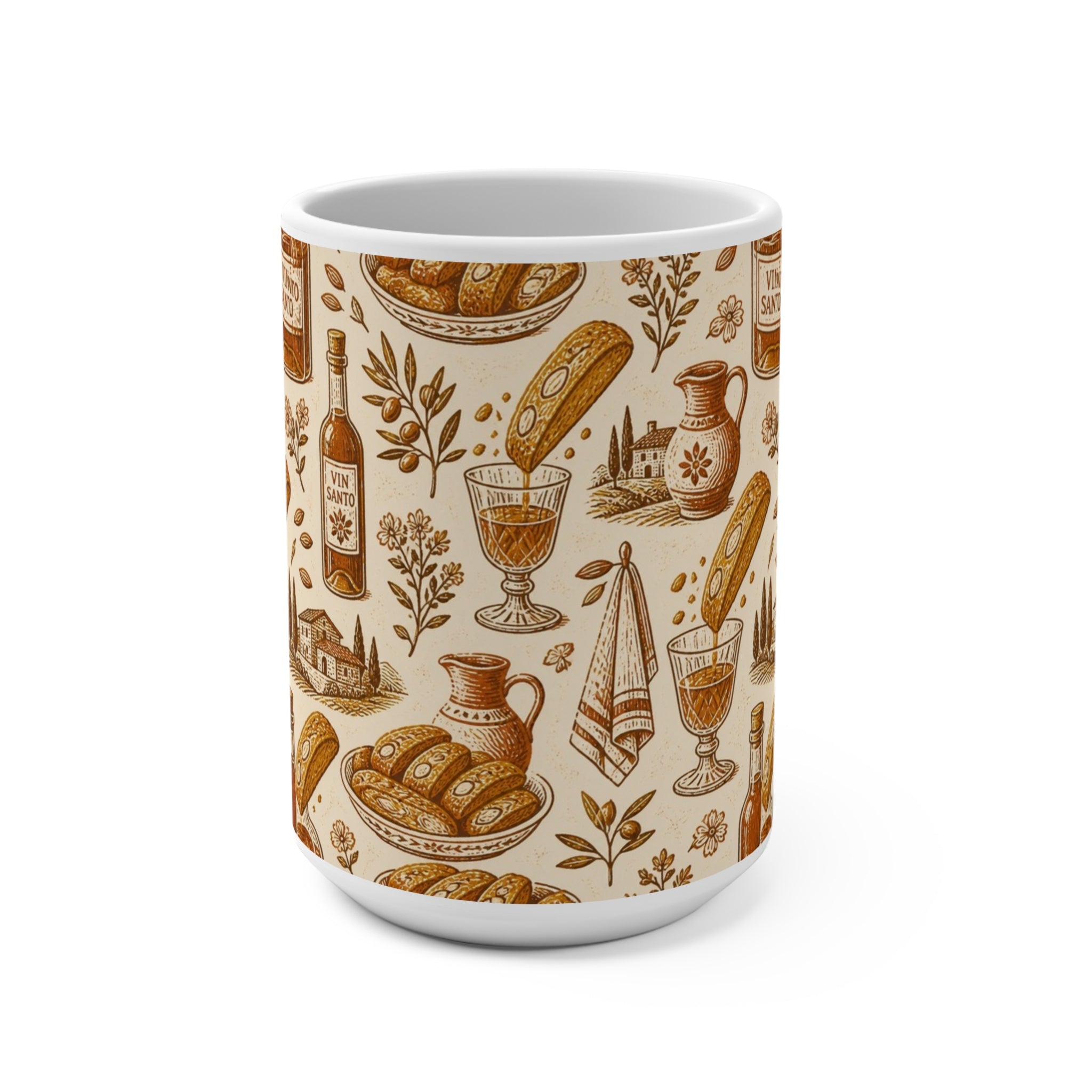Biscotti & Vin Santo 15oz Ceramic Mug Mediterranean Kitchen Linocut Design Italian Cottagecore Gift