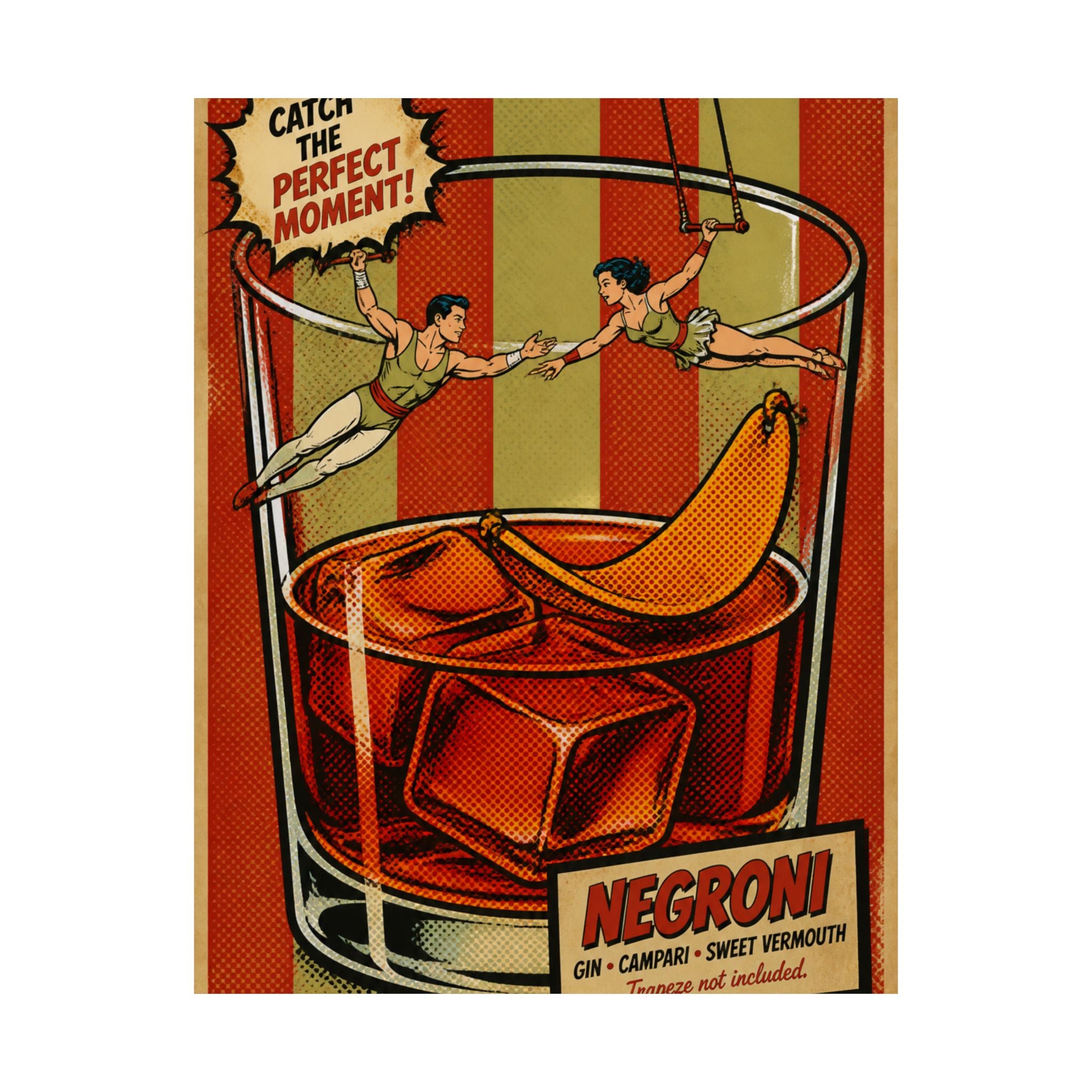 Negroni Trapeze Act Wall Art Poster 24×36 Pop Art Restaurant Decor Maximalist Print