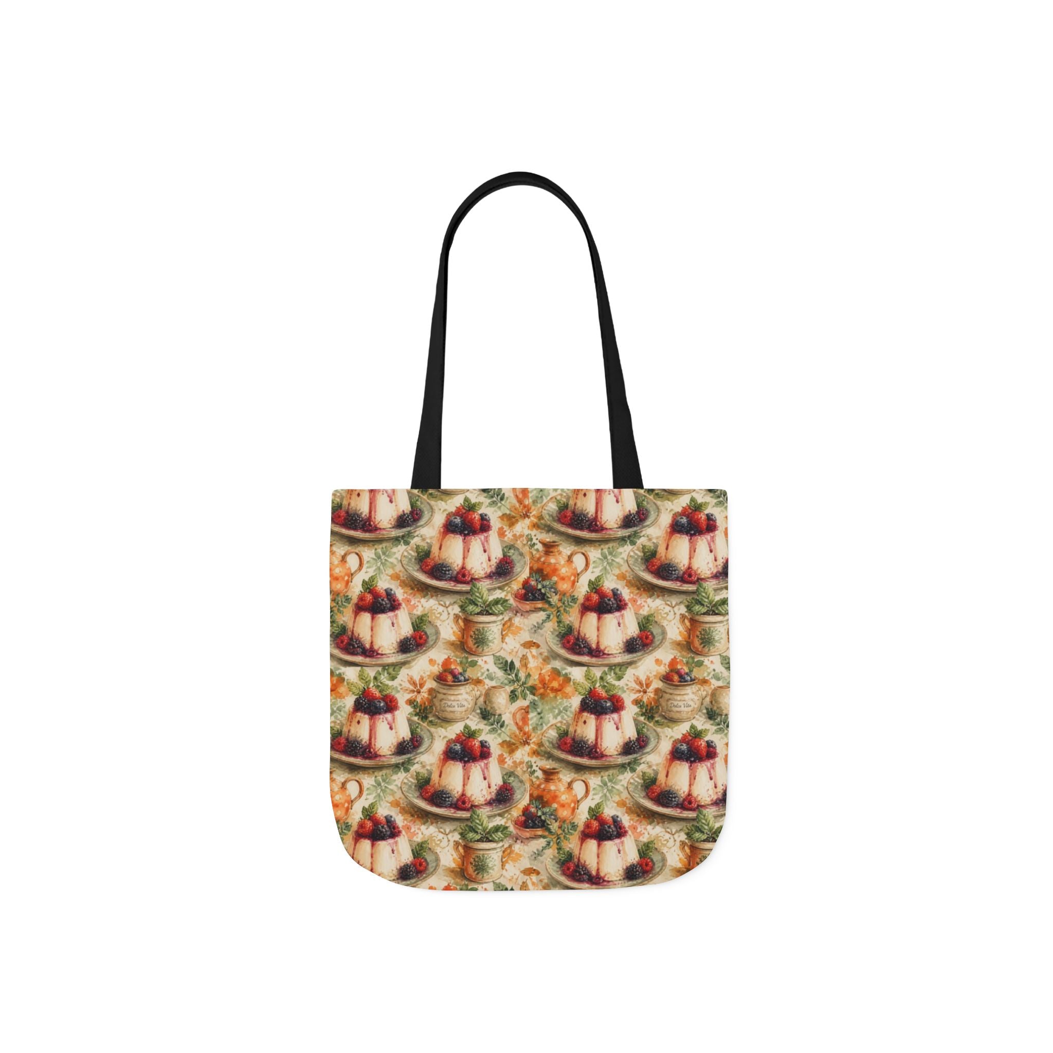 Panna Cotta Canvas Tote Bag Mediterranean Kitchen Watercolor Splash Design Italian Cottagecore Gift