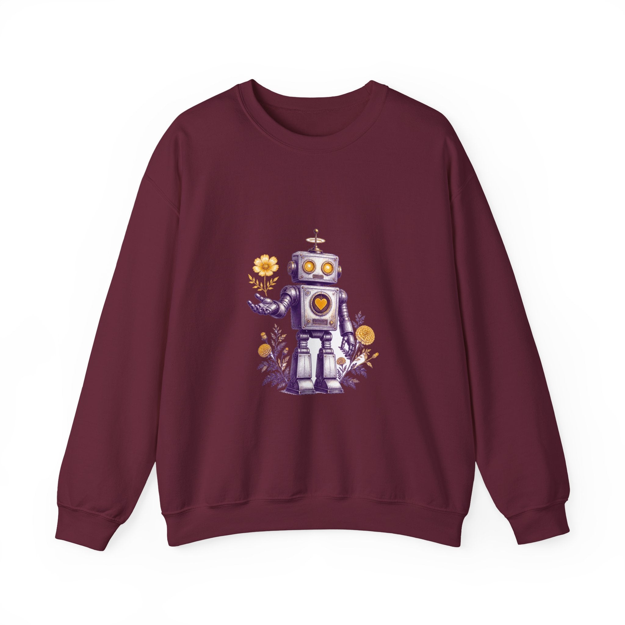 Matching Couple Sweatshirt - Robot & Heart Matching Couple Crewneck Sweatshirt Vintage Art His Hers Wedding Gift - Design A