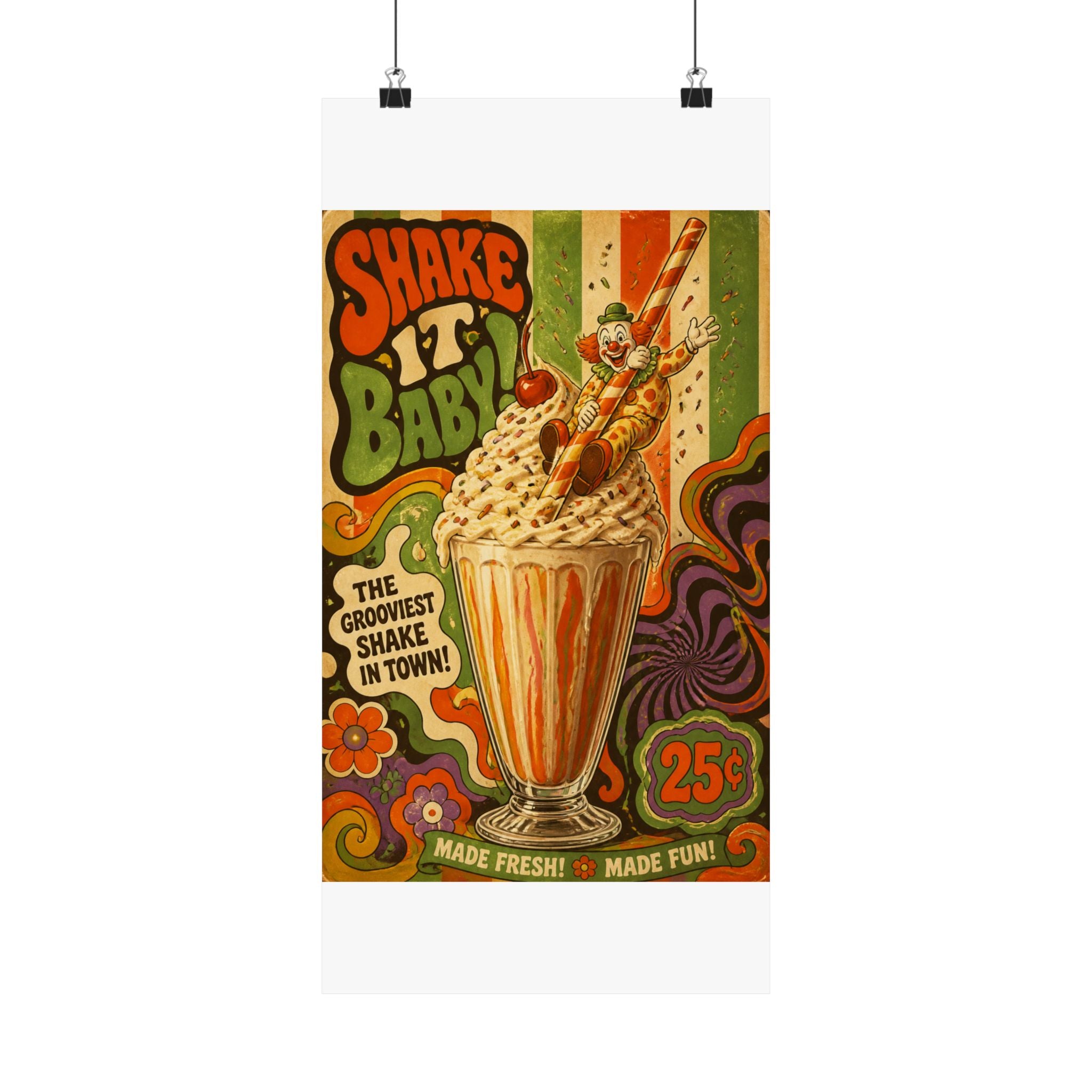 Milkshake Slide Clown Wall Art Poster 18×24 Psychedelic Cafe Decor Maximalist Print