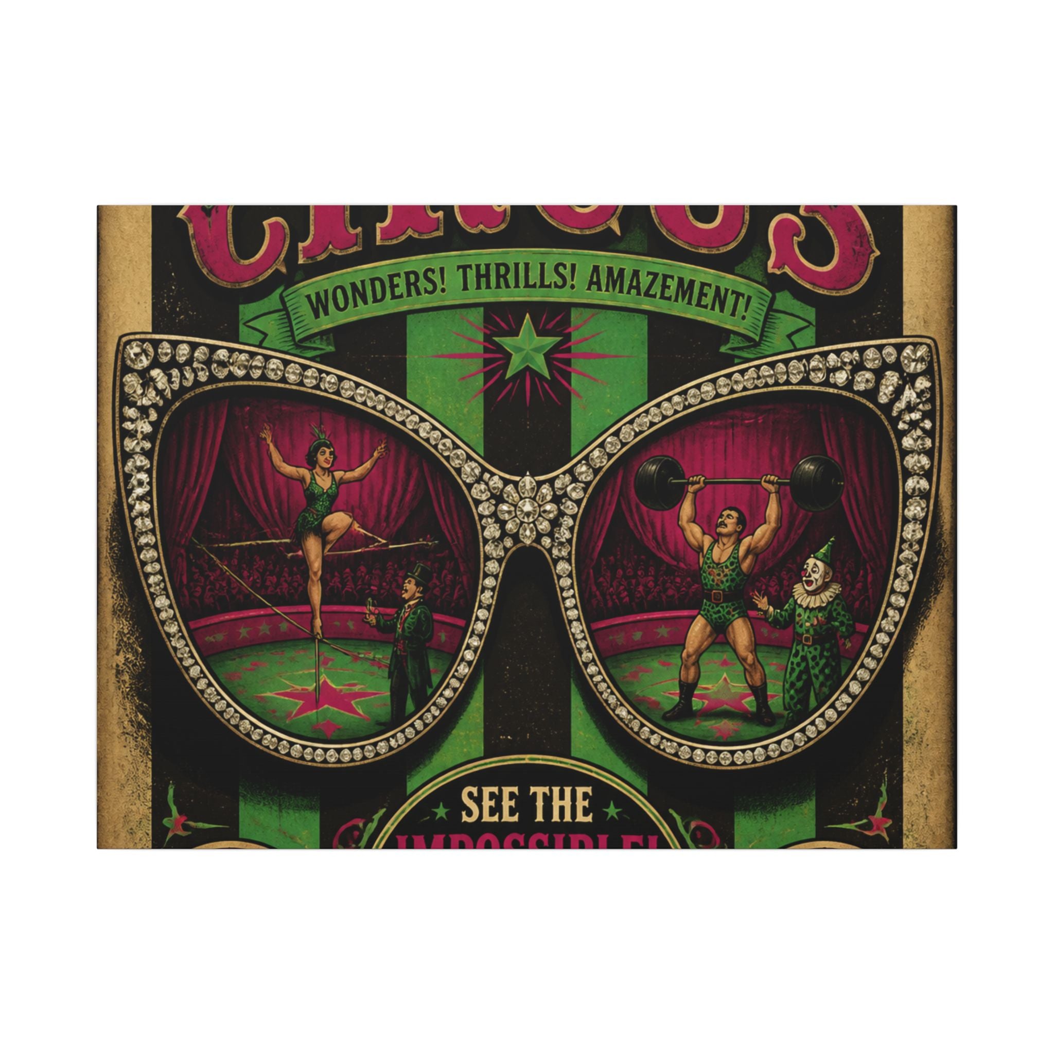 Sunglasses Circus Ring Wall Art Canvas 16×20 Vintage Circus Kitchen Decor Maximalist Print