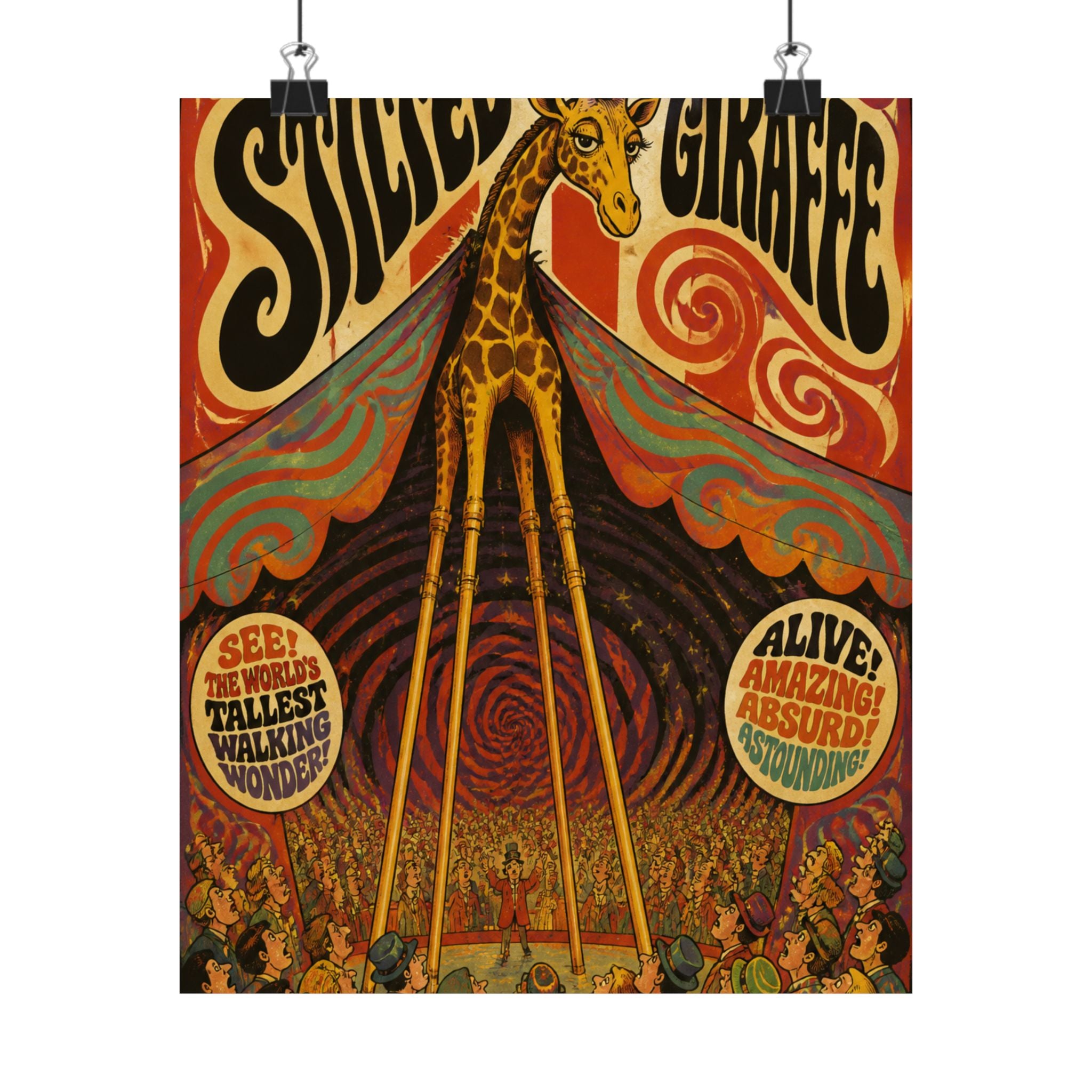 Giraffe on Stilts Wall Art Poster 18×24 Psychedelic Cafe Decor Maximalist Print