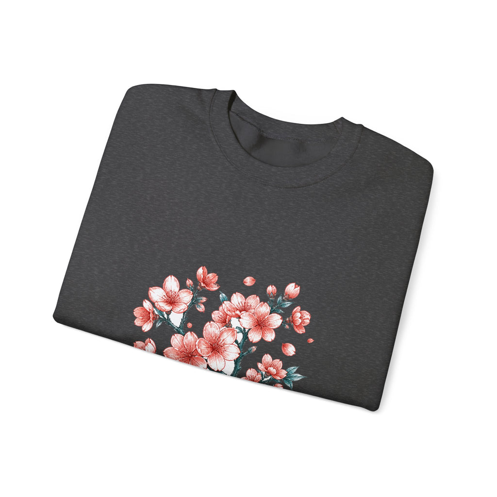 Matching Couple Sweatshirt - Cherry Blossom & Maple Leaf Matching Couple Premium Fleece Sweatshirt Hand-Drawn Art His Hers Anniversary Gift - Design A