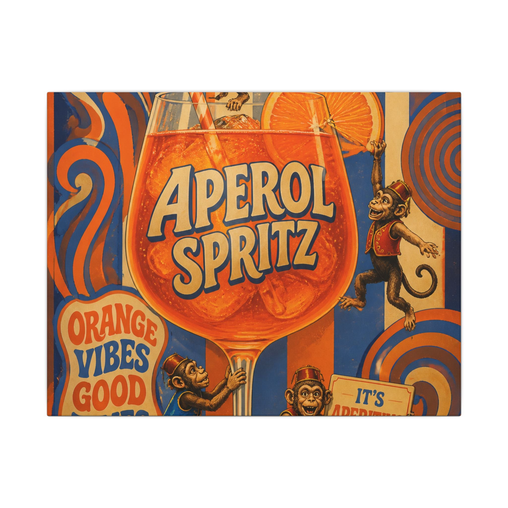 Aperol Spritz Monkeys Wall Art Canvas 24×36 Psychedelic Dining Room Decor Maximalist Print