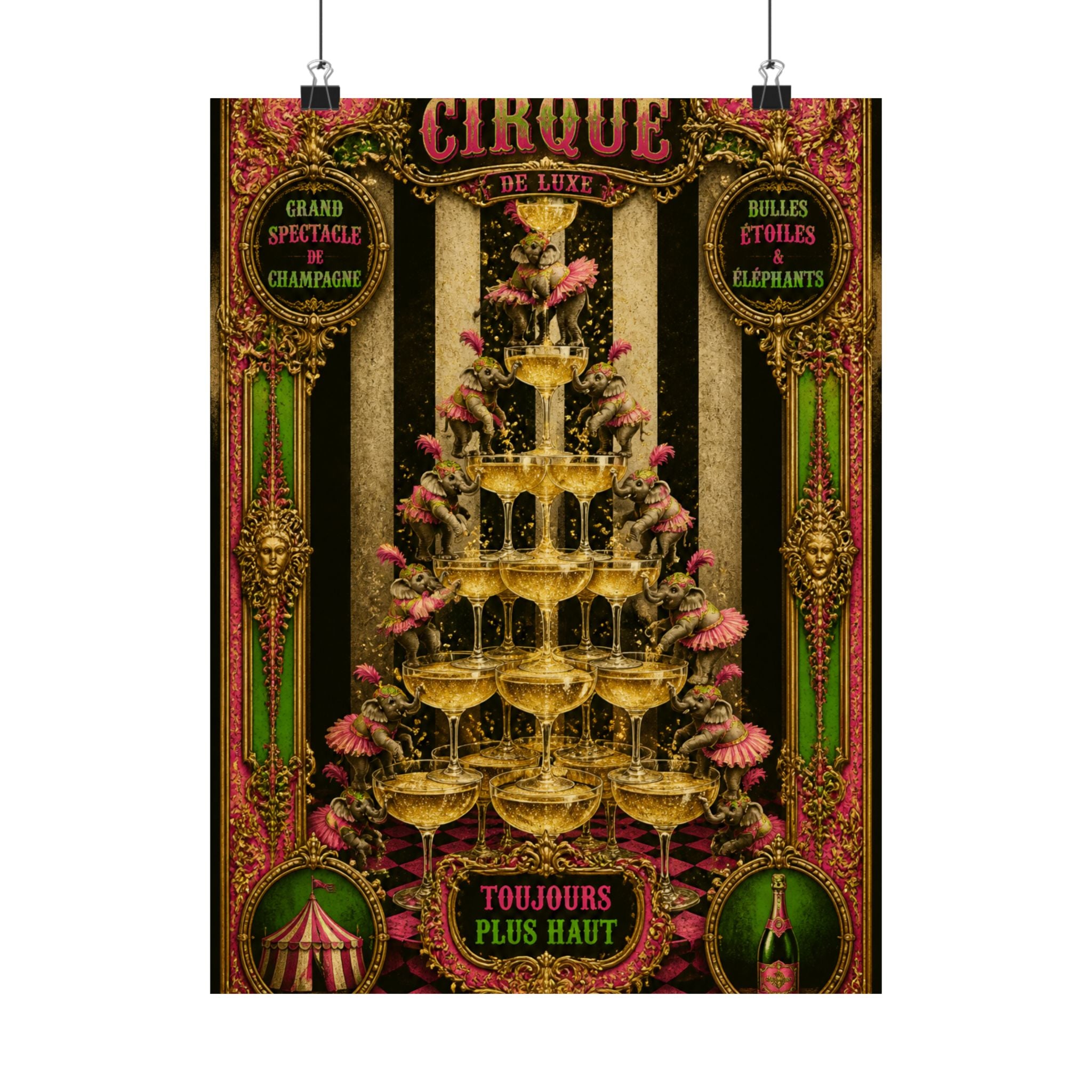Champagne Tower Elephants Wall Art Poster 18×24 Baroque Home Office Decor Maximalist Print