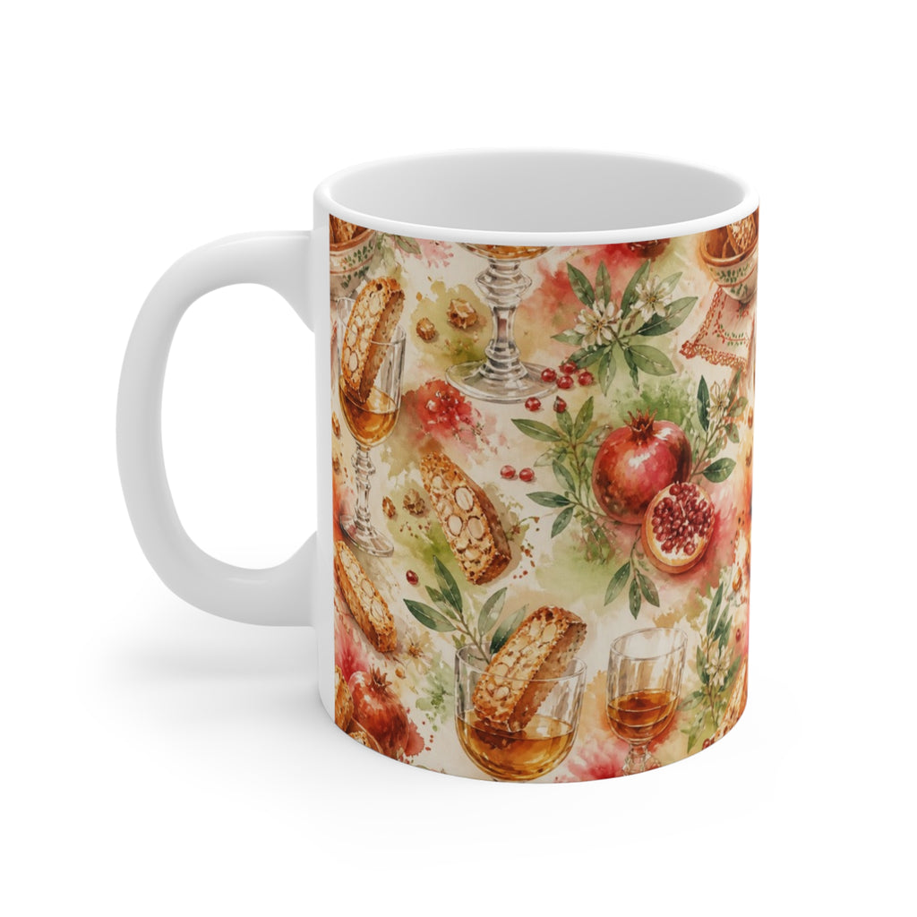 Biscotti & Vin Santo 11oz Ceramic Mug Mediterranean Kitchen Watercolor Splash Design Italian Cottagecore Gift