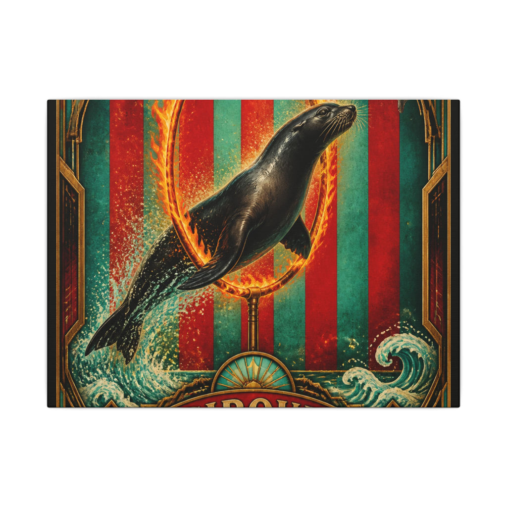 Seal Fire Hoop Wall Art Canvas 24×36 Art Deco Bar Area Decor Maximalist Print