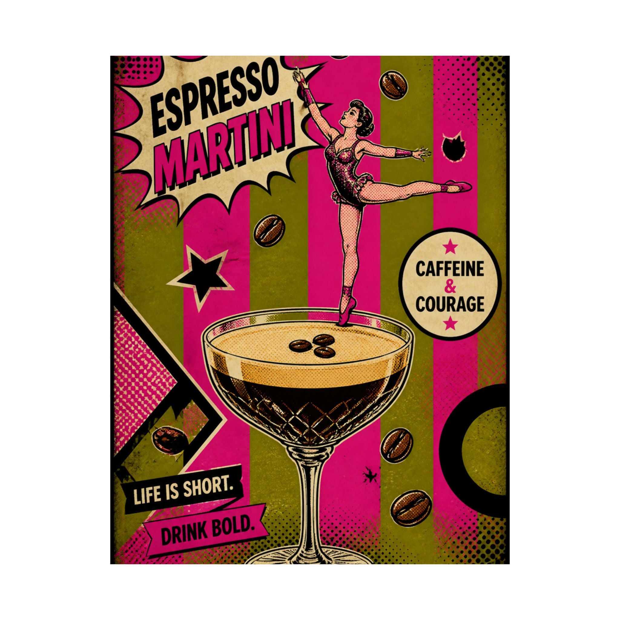 Espresso Martini Acrobat Wall Art Poster 24×36 Pop Art Restaurant Decor Maximalist Print