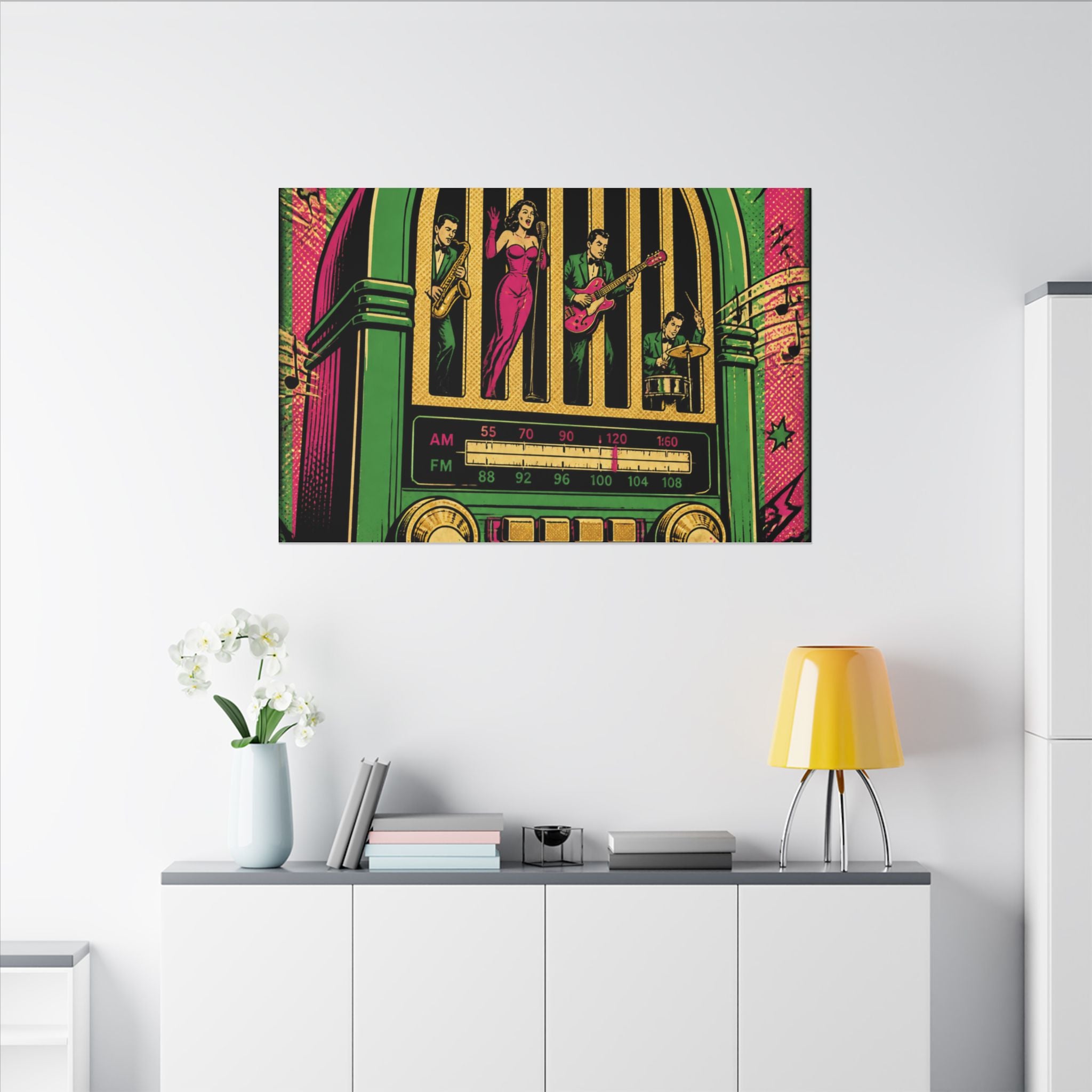 Vintage Radio Stage Wall Art Canvas 16×20 Pop Art Living Room Decor Maximalist Print