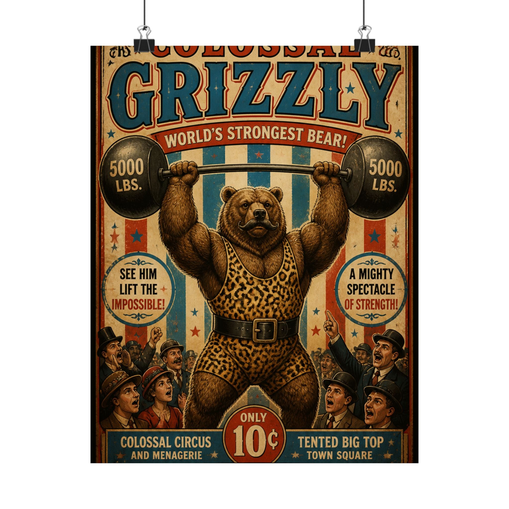 Strongman Bear Wall Art Poster 18×24 Vintage Circus Kitchen Decor Maximalist Print
