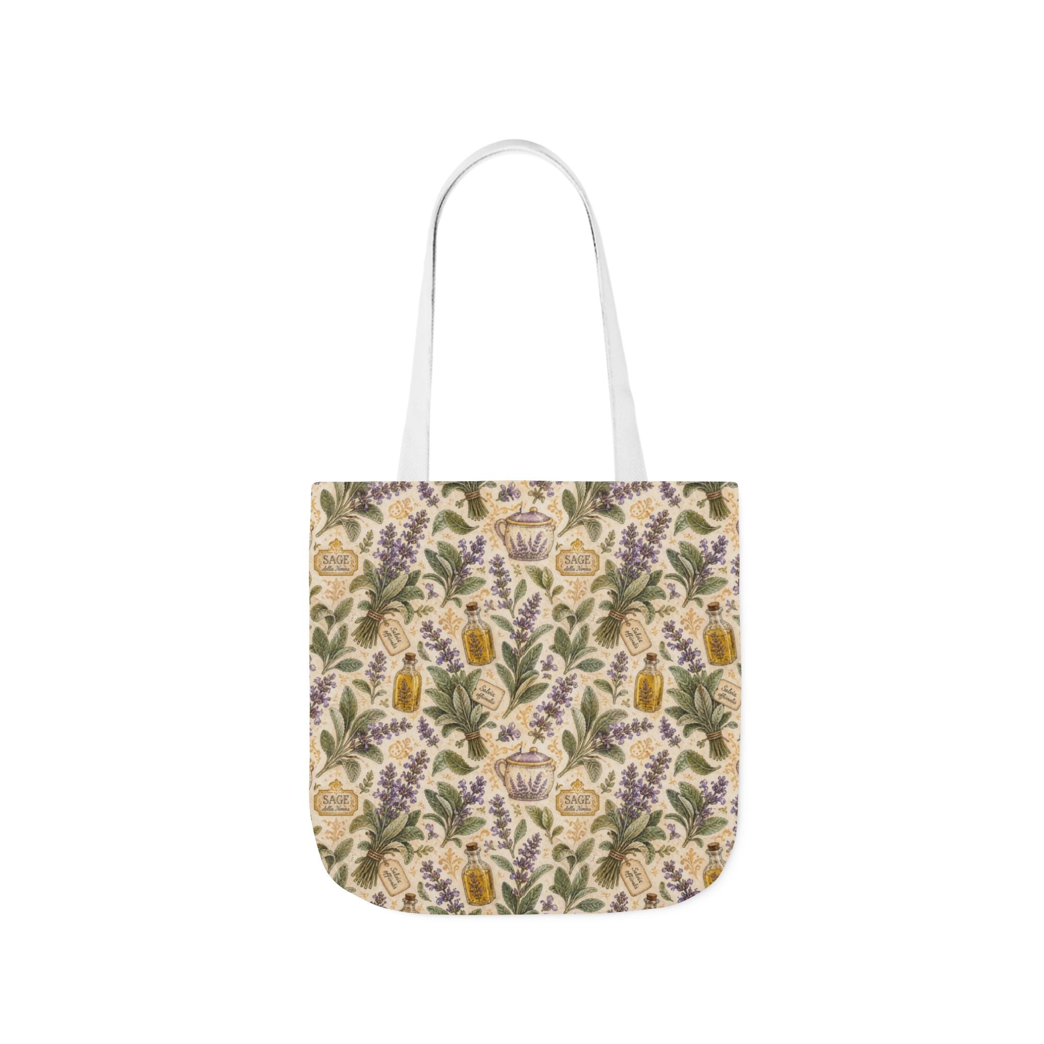 Sage Leaves Canvas Tote Bag Mediterranean Kitchen Watercolor Design Italian Cottagecore Gift