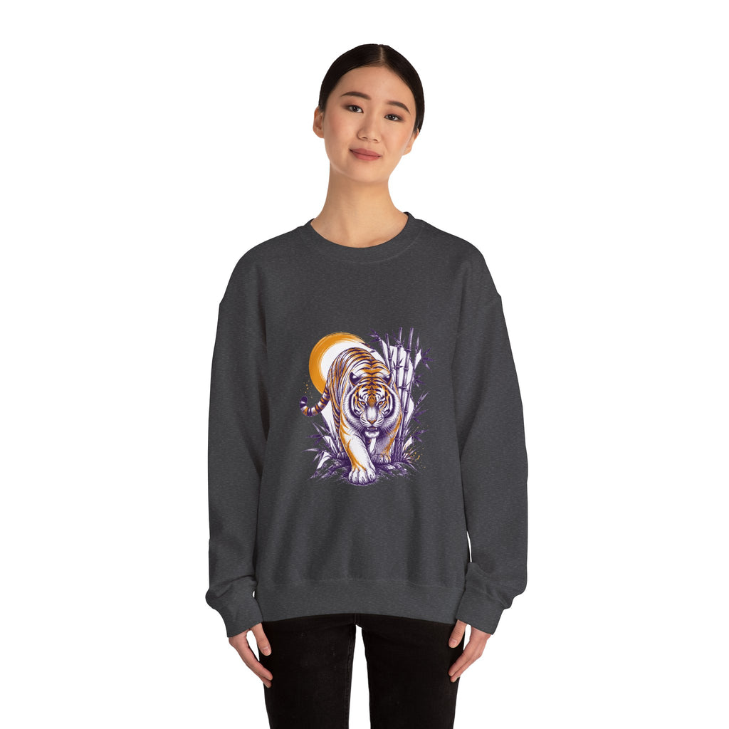 Matching Couple Sweatshirt - Tiger & Crane Matching Couple Premium Fleece Sweatshirt Hand-Drawn Art His Hers Anniversary Gift - Design A