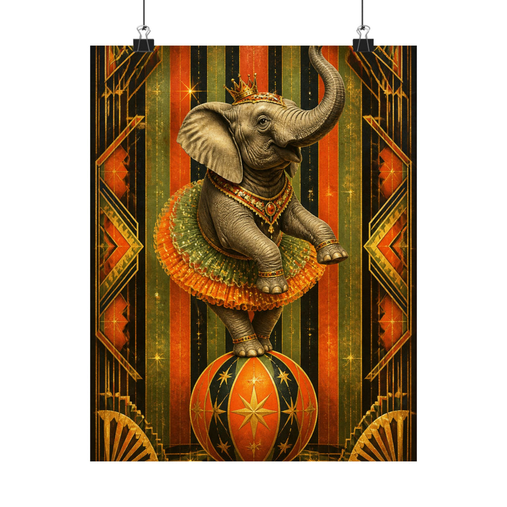 Elephant on Ball Wall Art Poster 24×36 Art Deco Bar Area Decor Maximalist Print