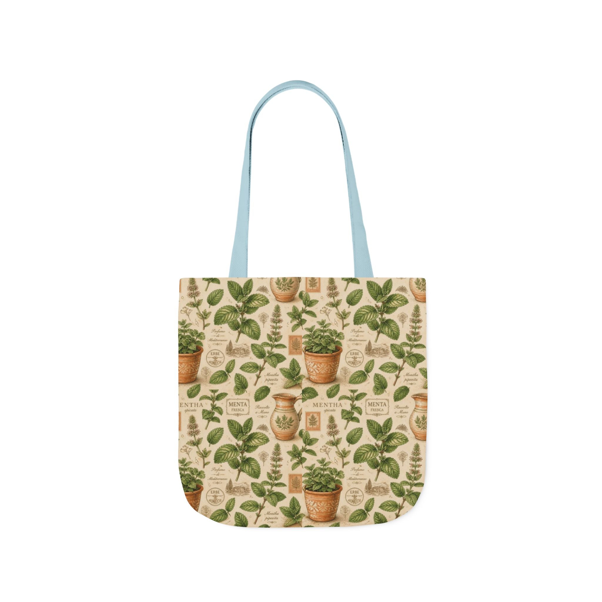 Fresh Mint Leaves Canvas Tote Bag Mediterranean Kitchen Botanical Design Italian Cottagecore Gift