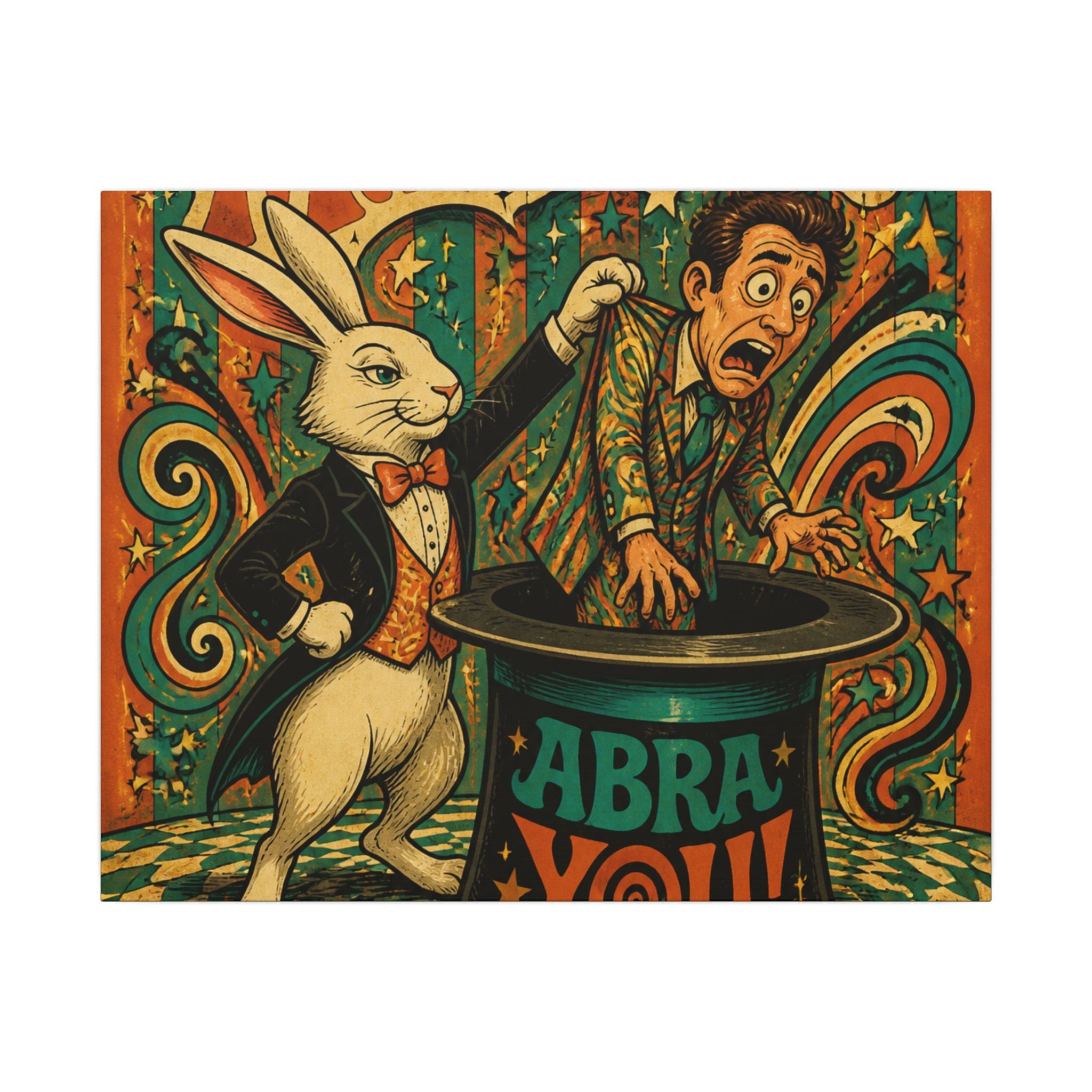 Magic Hat Rabbit Wall Art Canvas 16×20 Psychedelic Cafe Decor Maximalist Print