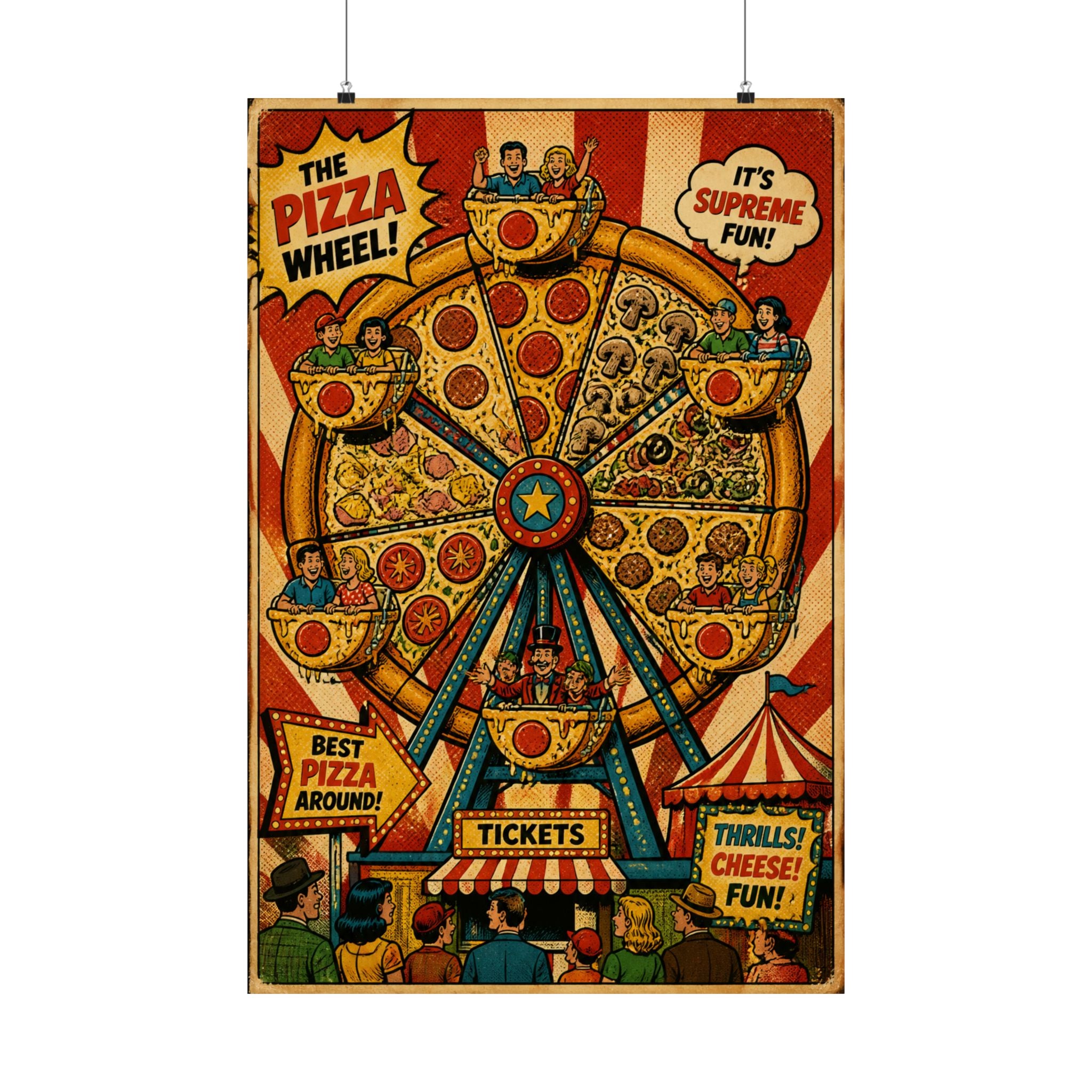 Pizza Ferris Wheel Wall Art Poster 18×24 Pop Art Living Room Decor Maximalist Print