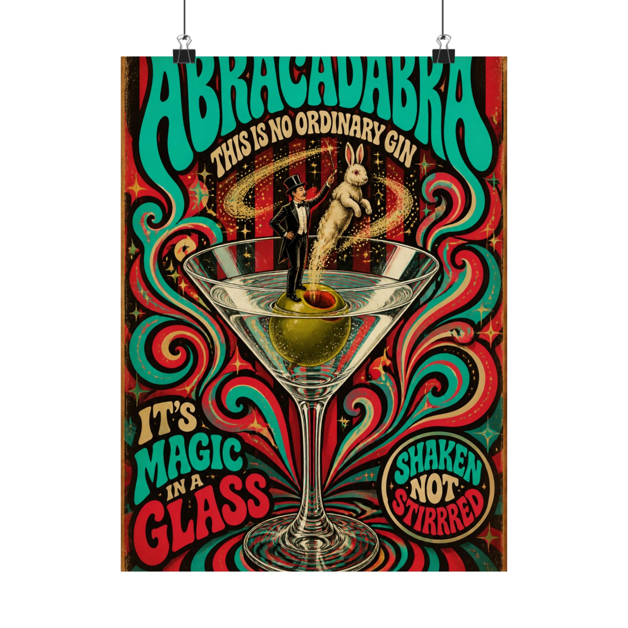 Martini Magician Wall Art Poster 24×36 Psychedelic Dining Room Decor Maximalist Print